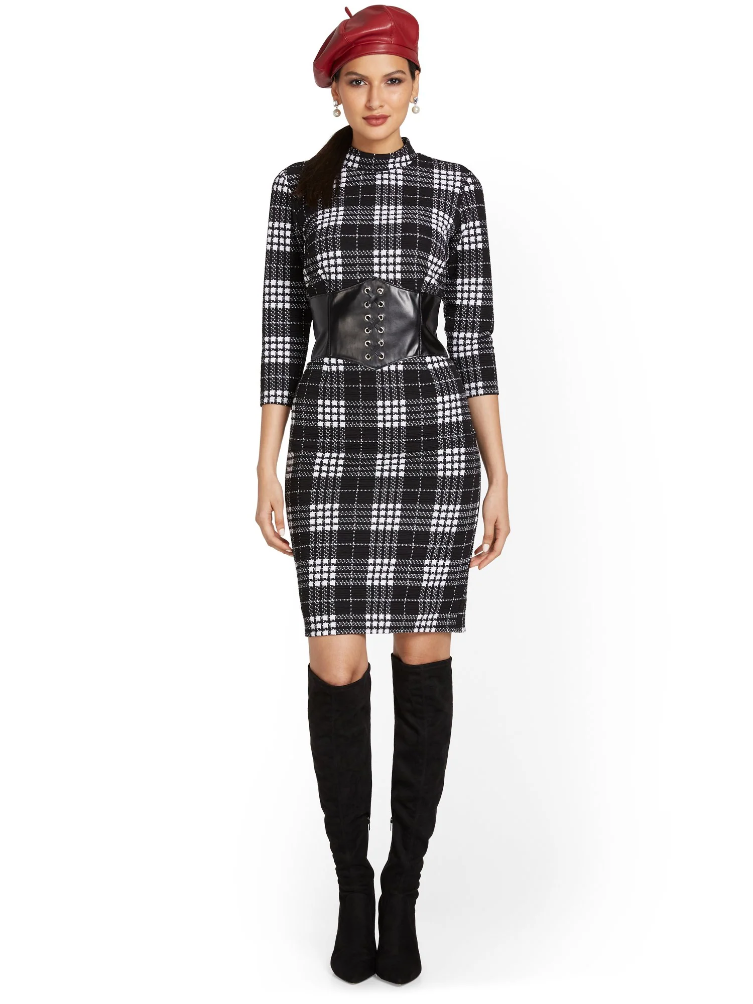 Plaid Corset-Waist Sweater Dress - Image 2