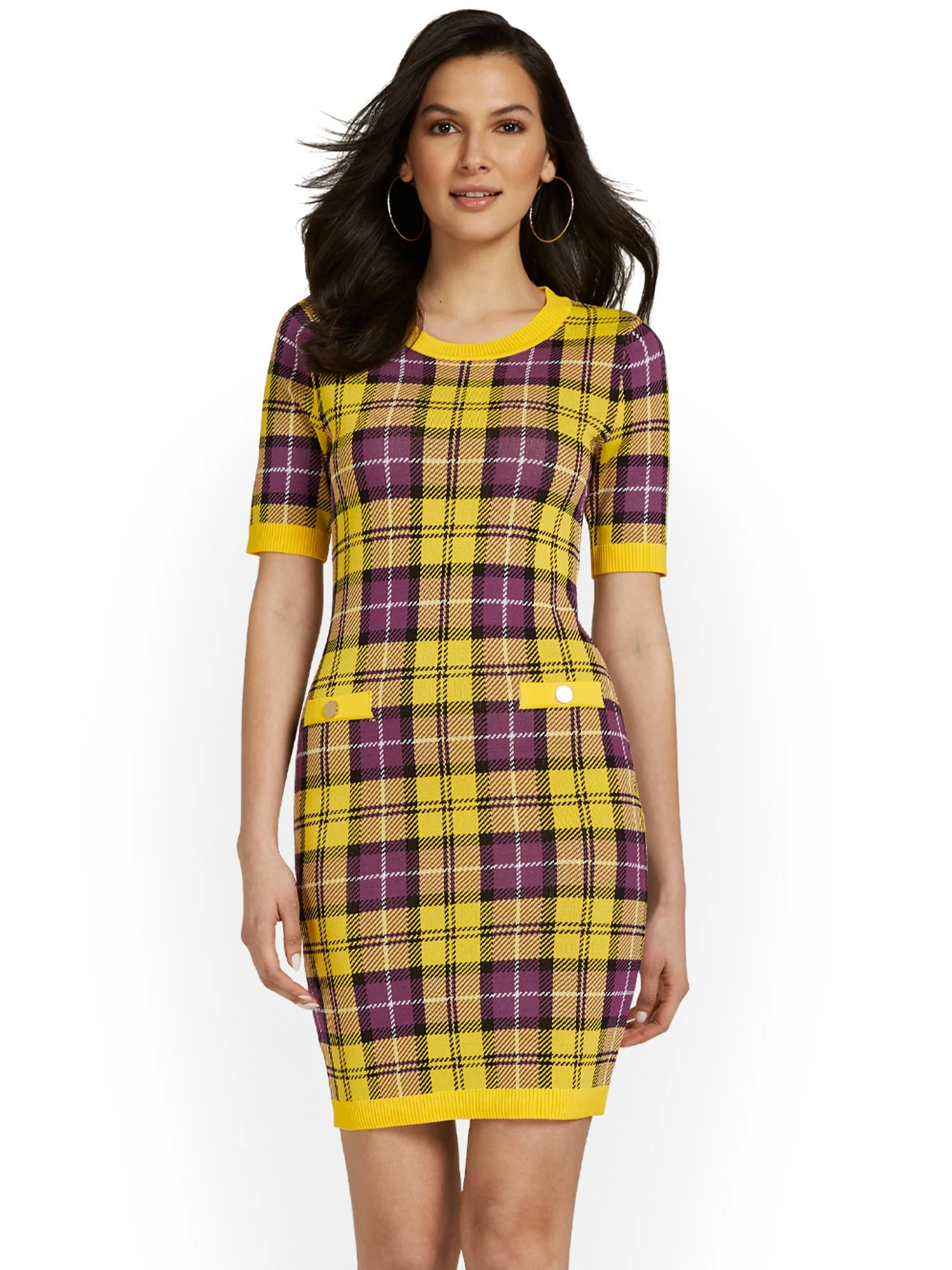 Plaid Crewneck Sheath Dress - Image 2