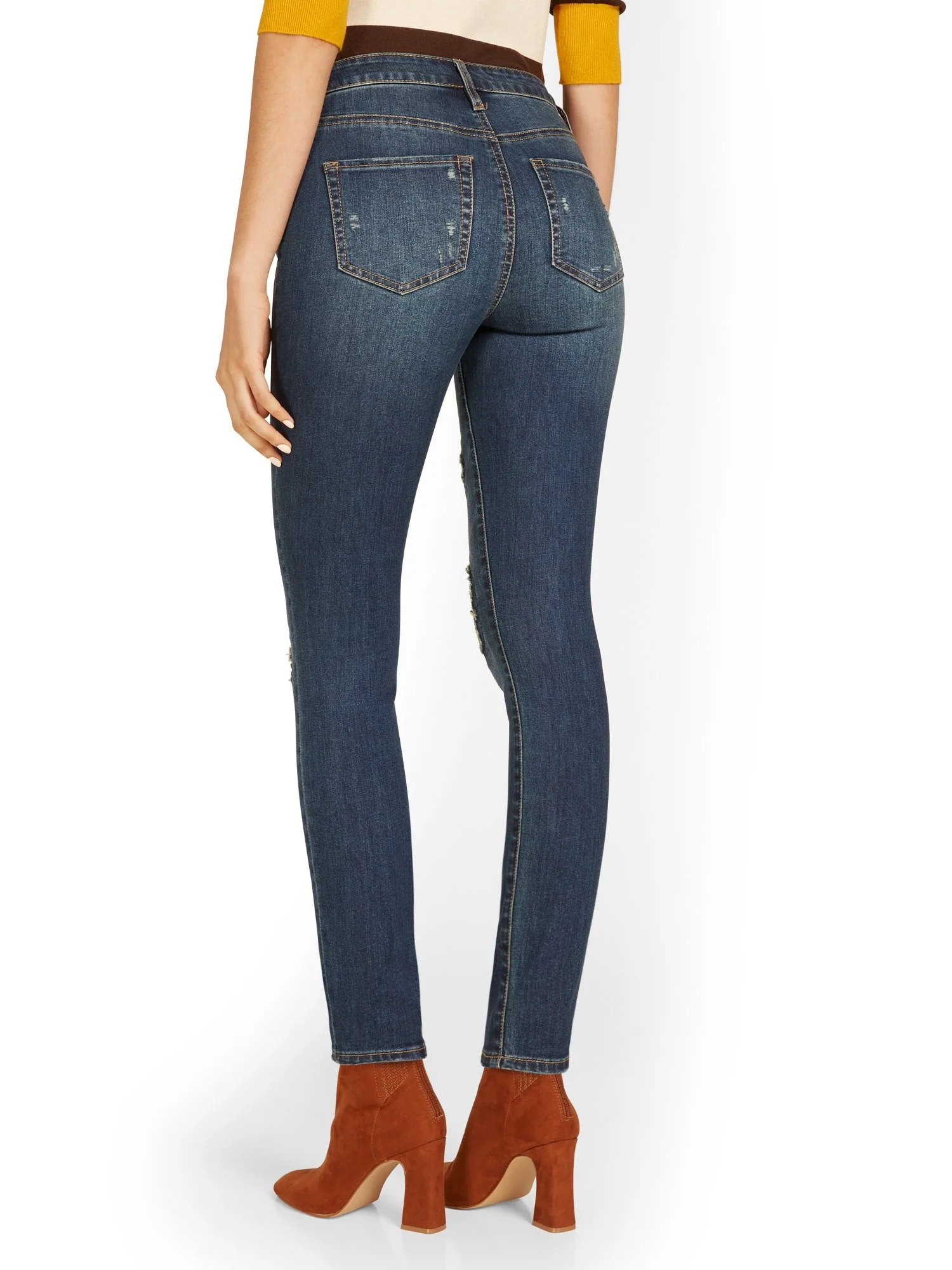 Plaid-Detail Distressed Super-Skinny Jeans - Image 3