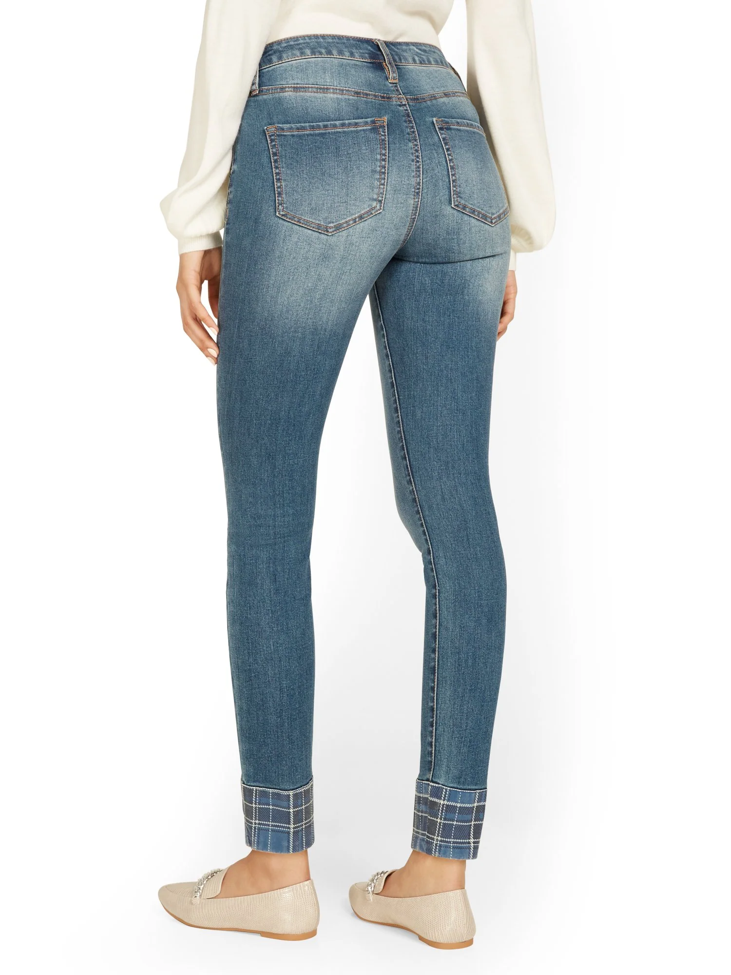 Plaid-Detail Super-Skinny Ankle Jeans - Image 3