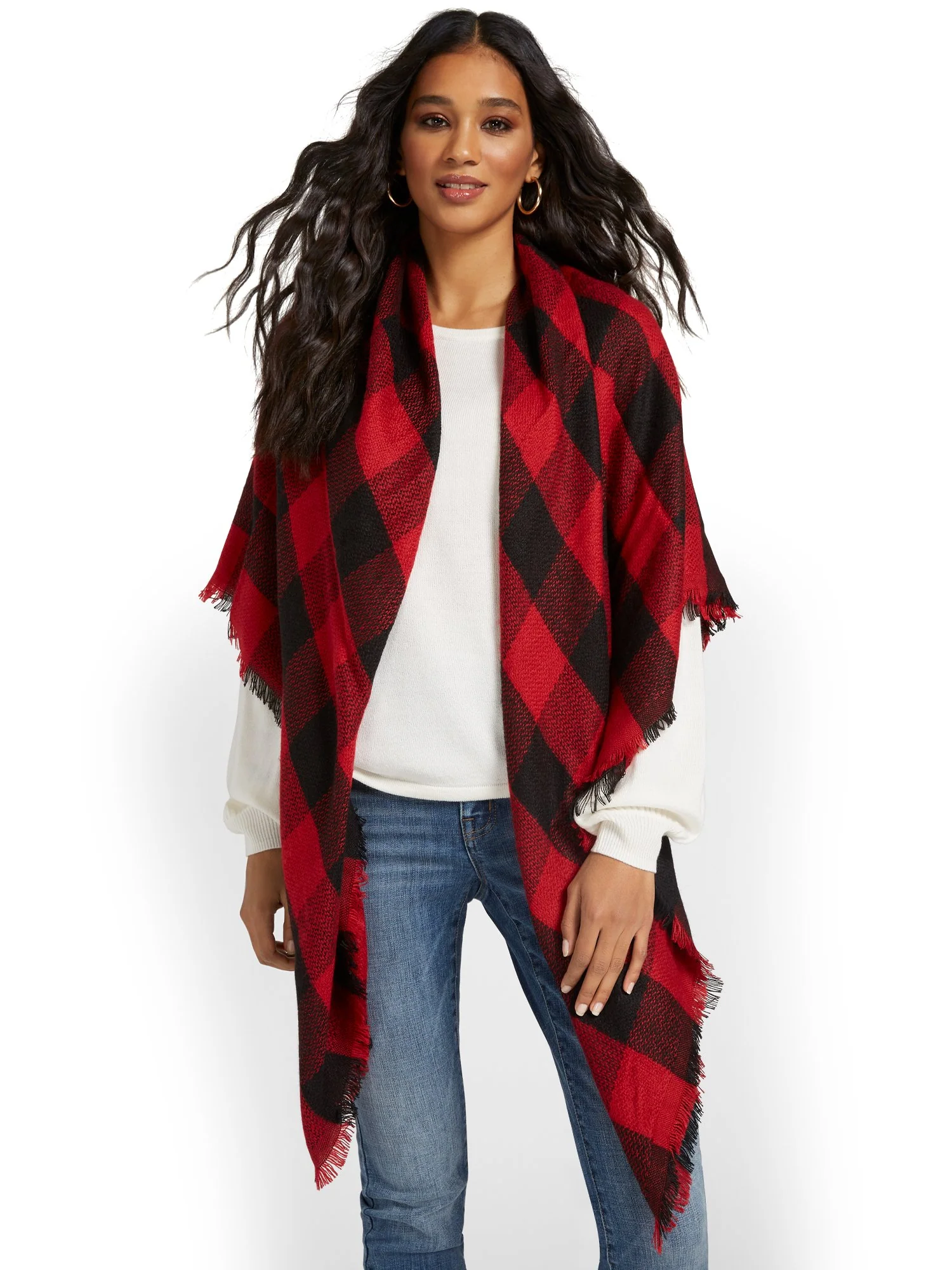 Black & Red Plaid Fringe Wrap - Brands We Love - Image 2