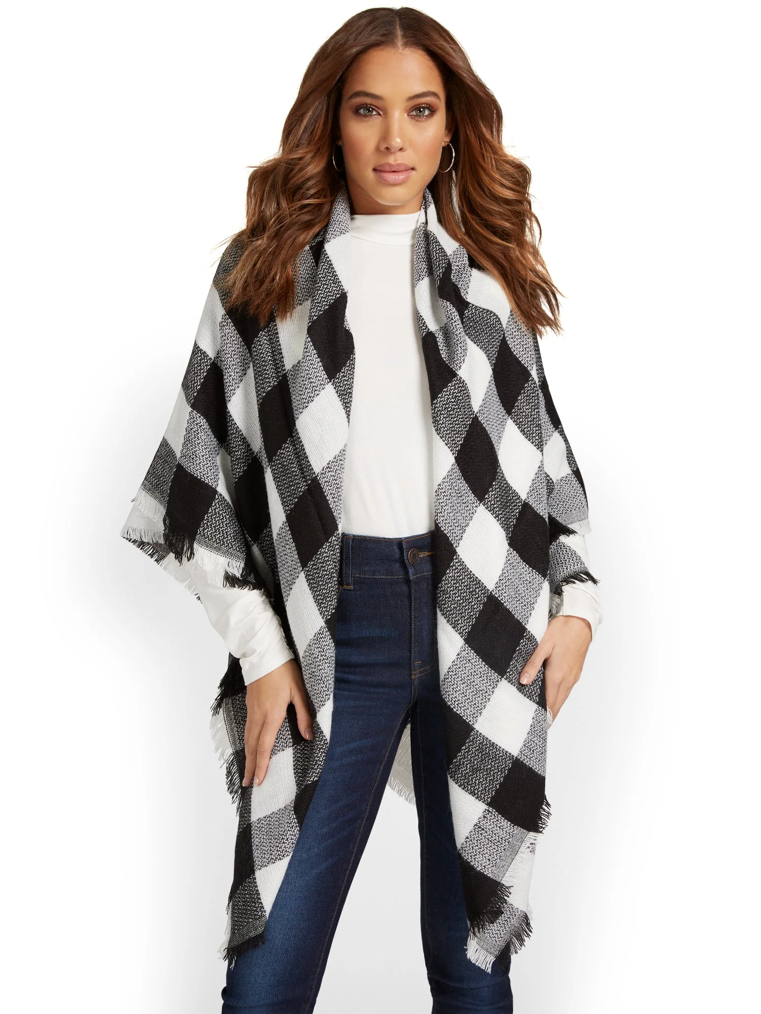 Black & White Plaid Fringe Wrap - Brands We Love - Image 2