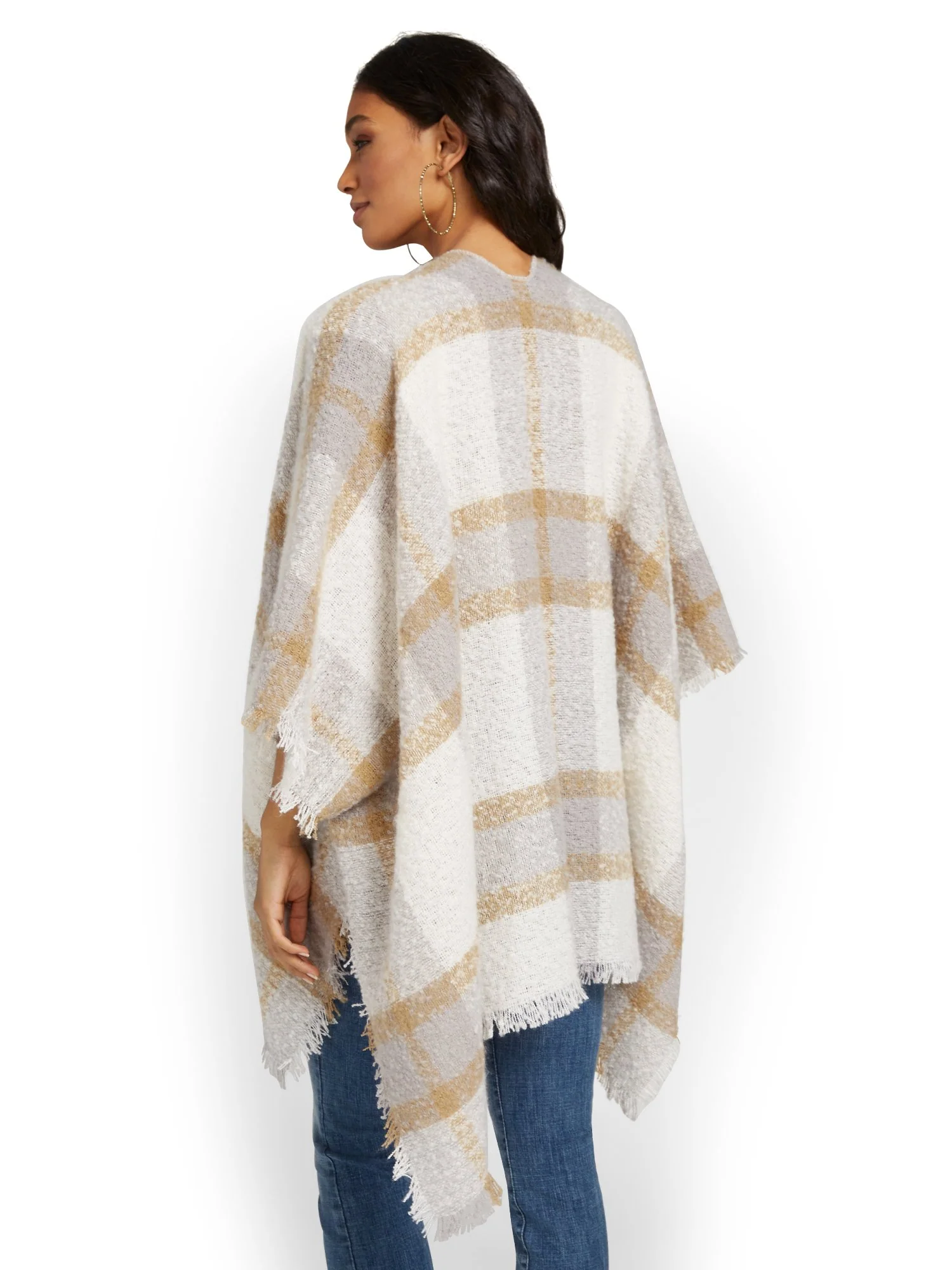 Grey & Ivory Plaid Fringe Wrap - Brands We Love - Image 3
