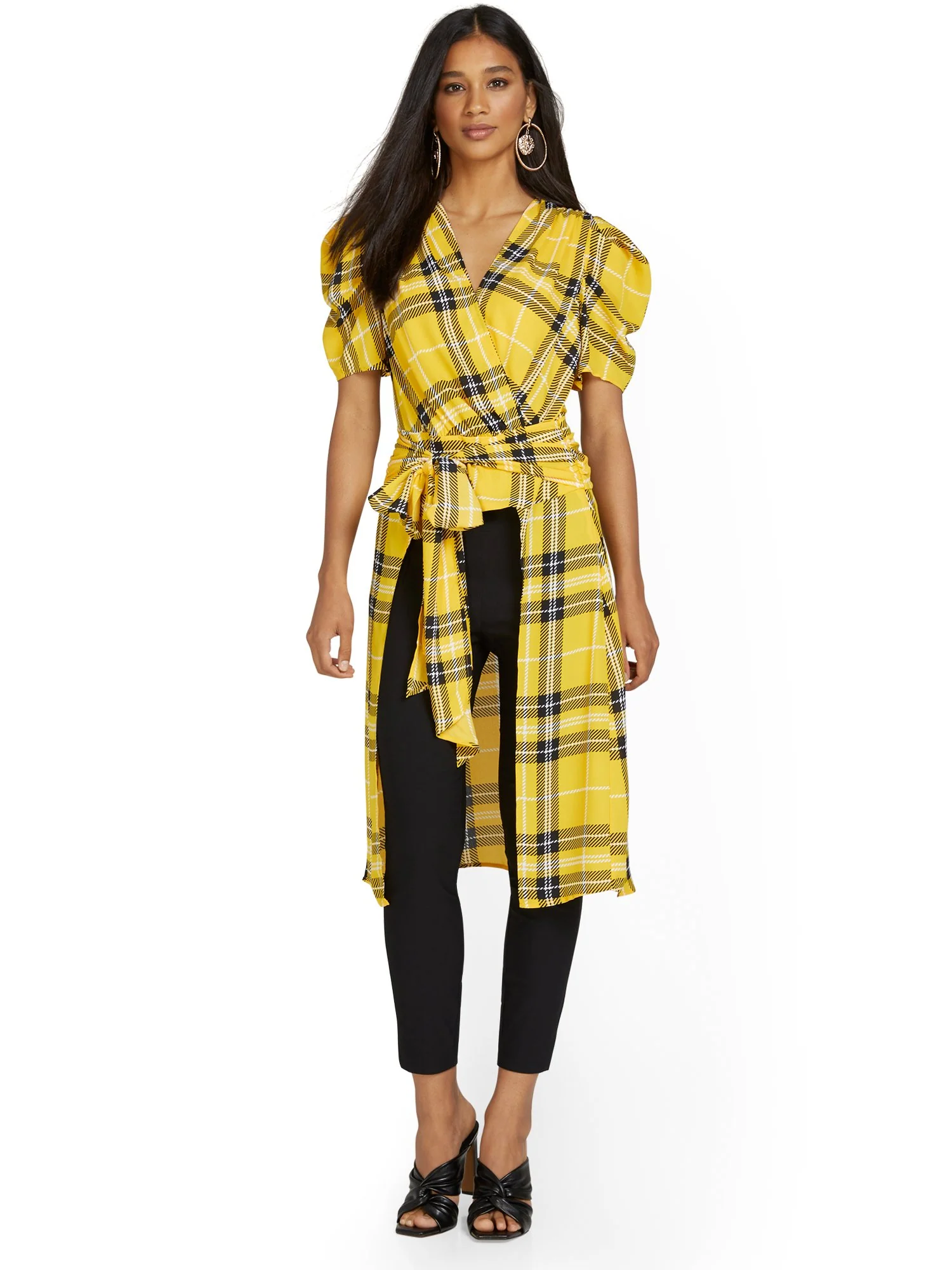Plaid High-Low Drama Blouse