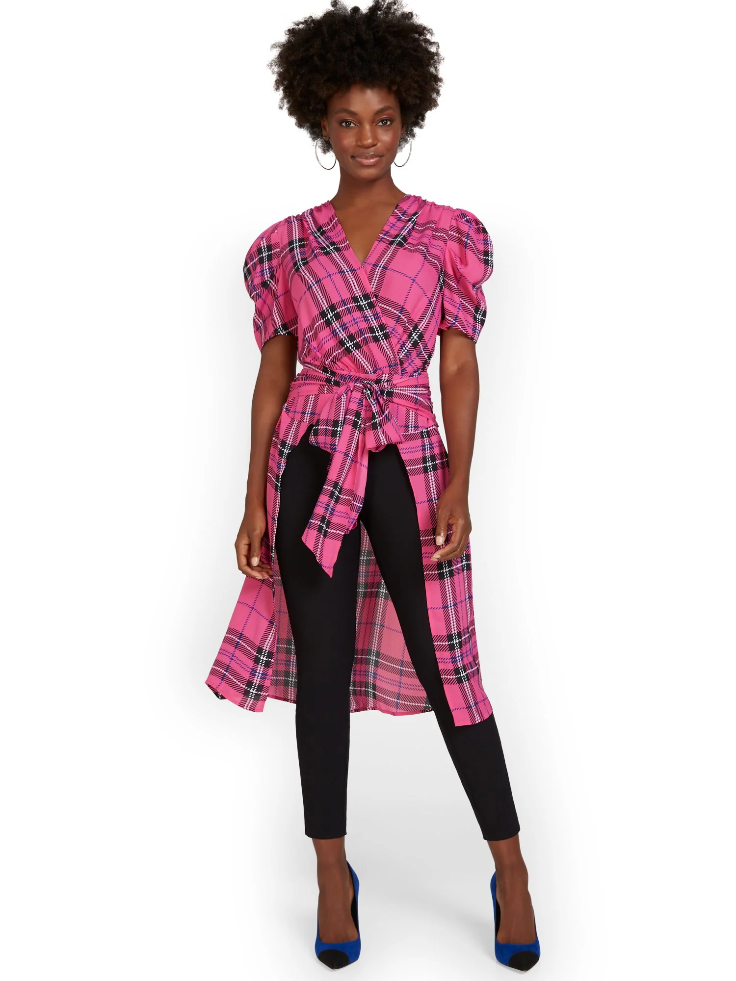 Plaid High-Low Drama Blouse - Image 6