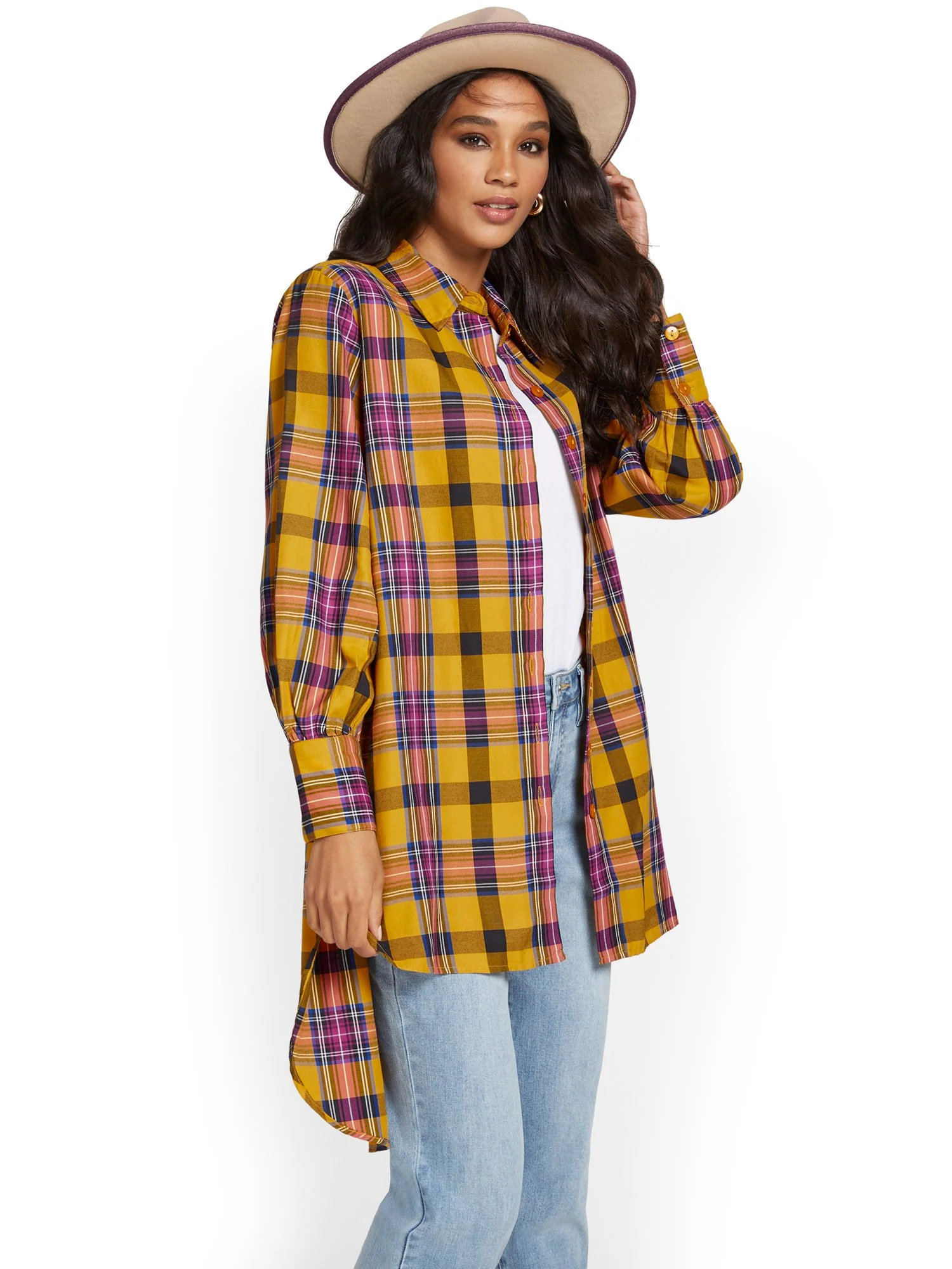 Plaid High-Low Shirt - Image 2