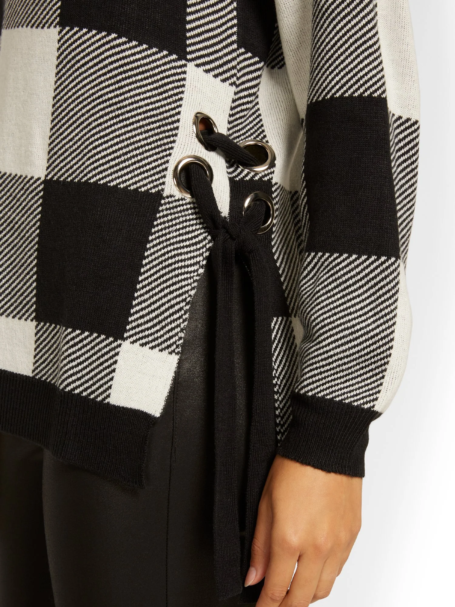 Plaid Lace-Up Side Tunic Sweater - Image 4