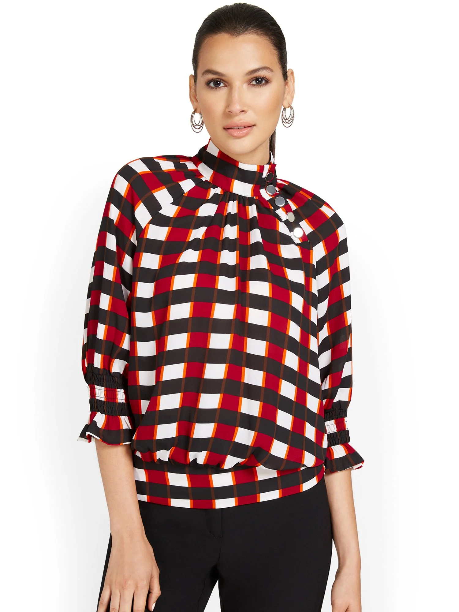 Plaid Mock-Neck Blouse - Image 5