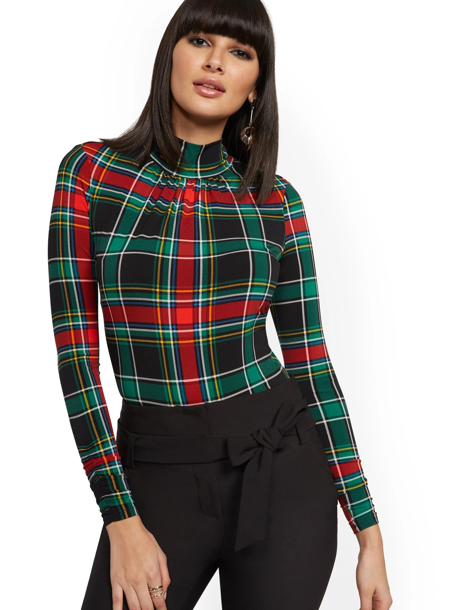 Plaid Mock-Neck Top - Image 2