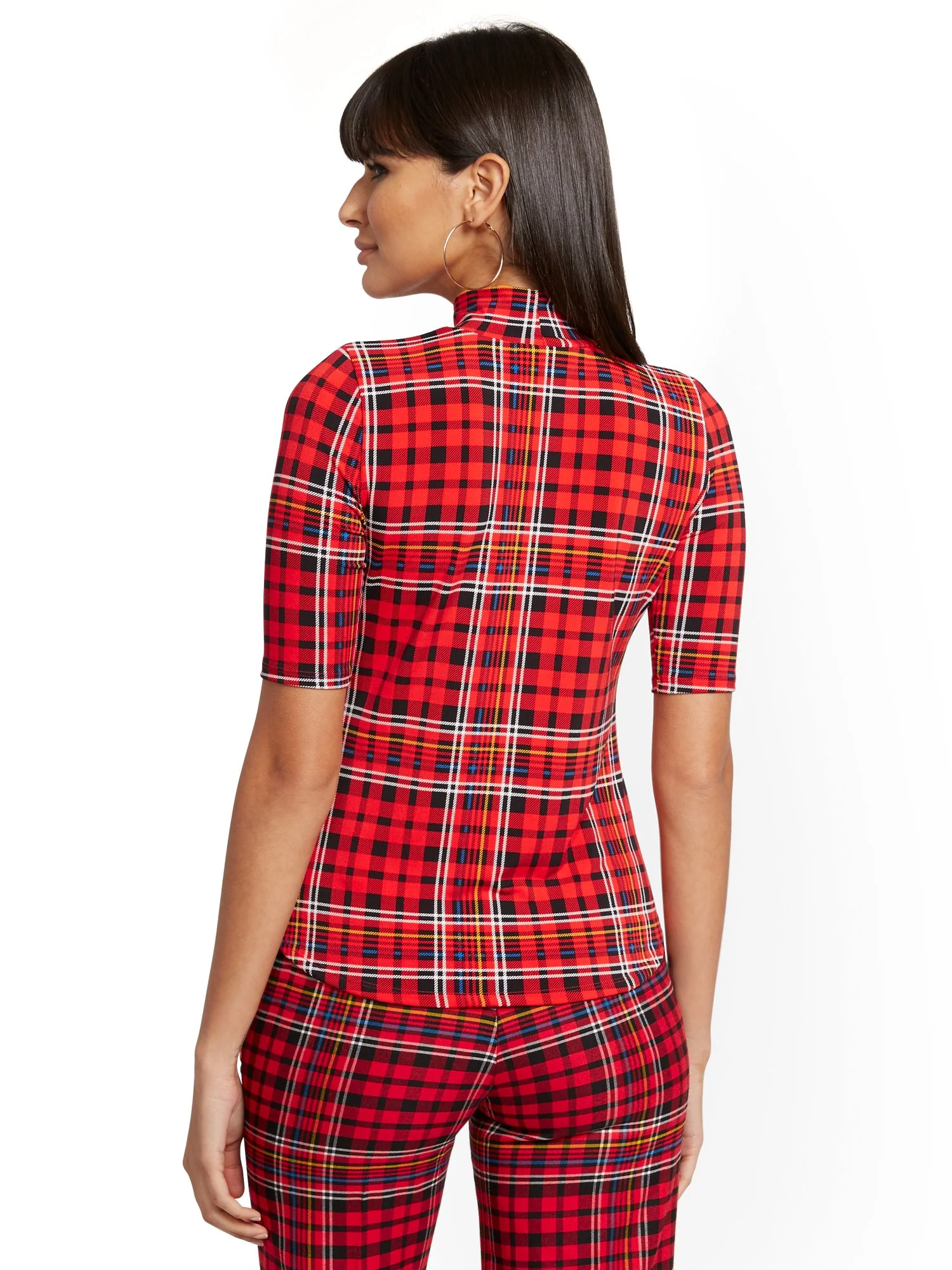 Plaid Mock-Neck Top - 7th Avenue - Image 3