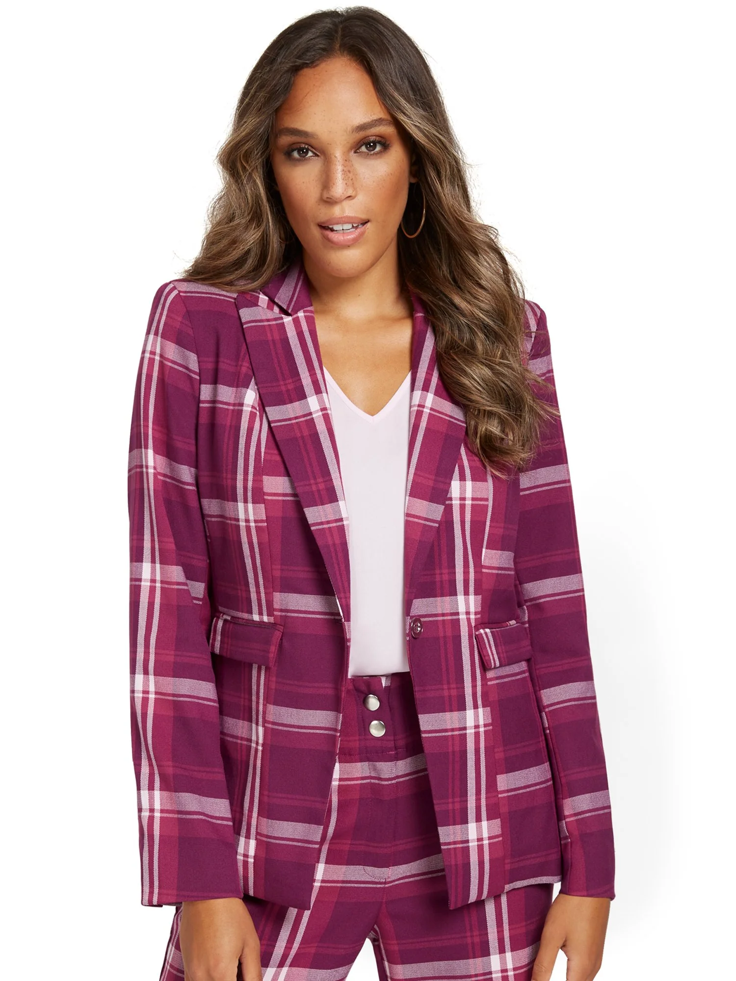 Plaid One-Button Jacket