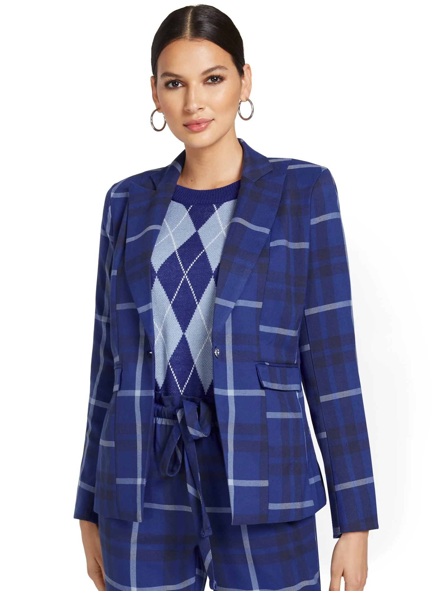 Plaid One-Button Jacket