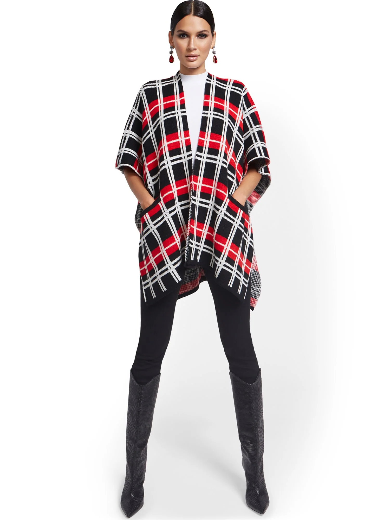 Plaid Open-Front Coatigan - Image 2