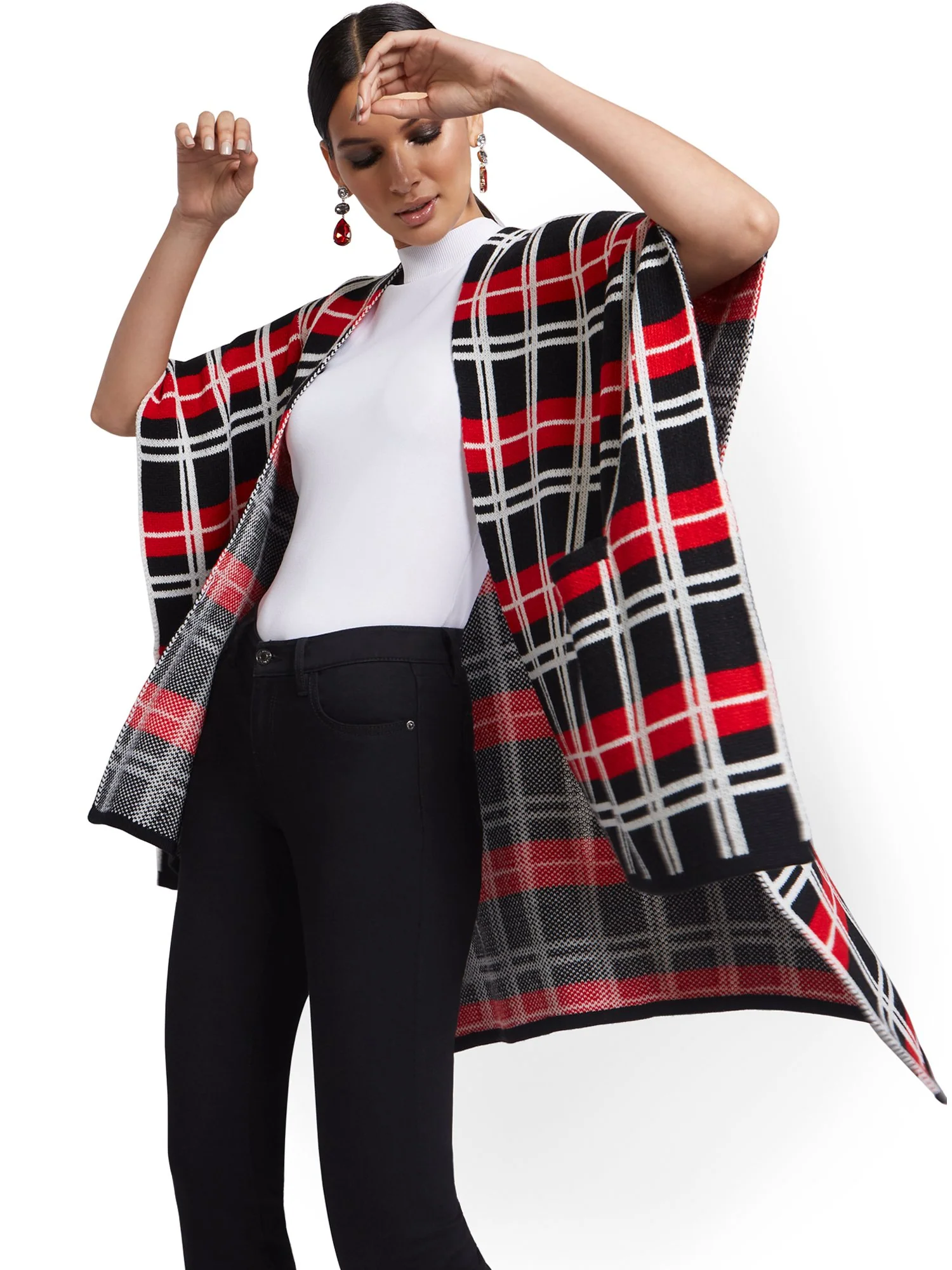 Plaid Open-Front Coatigan - Image 4