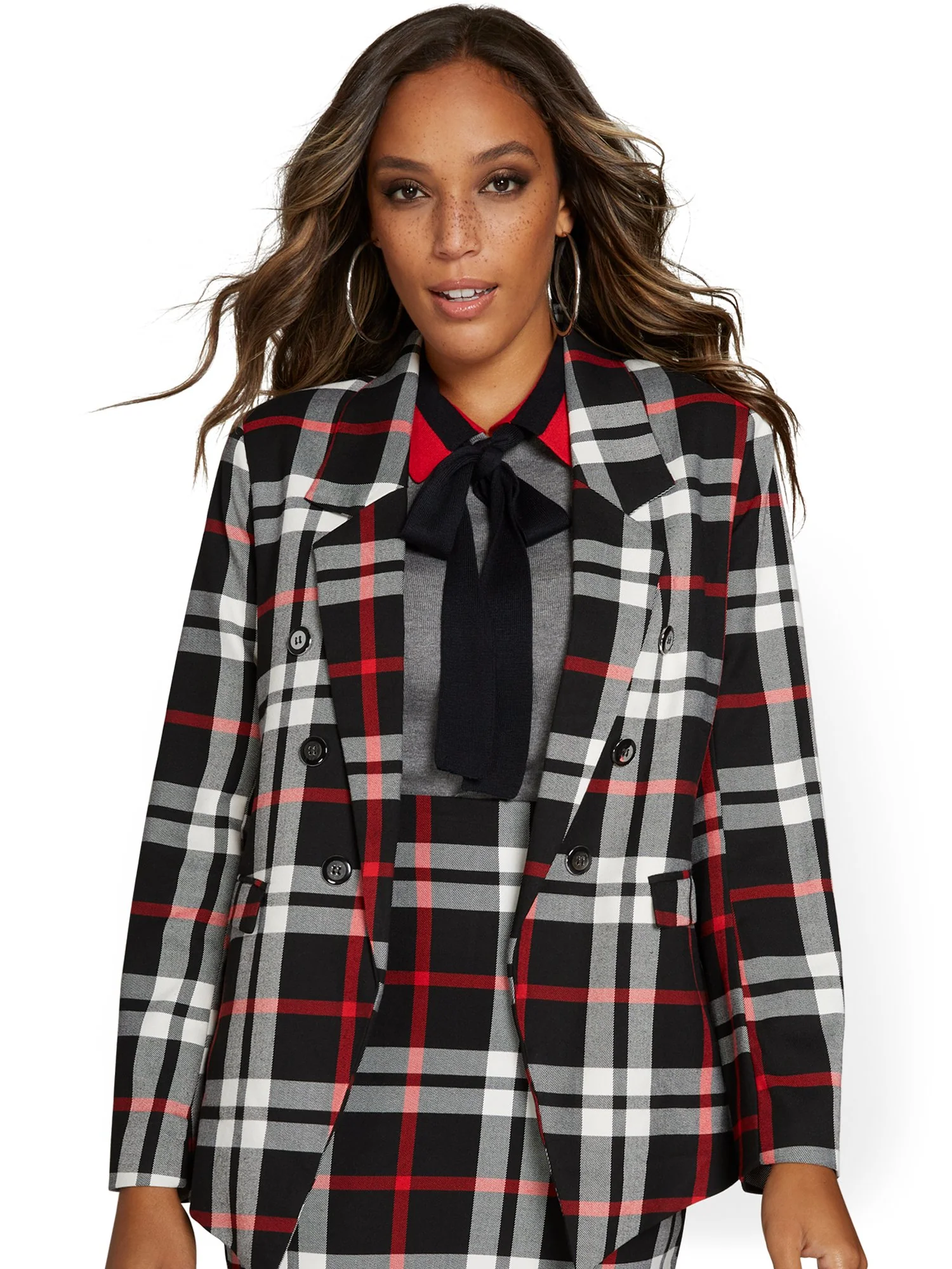 Plaid Oversized Double-Breasted Jacket - Image 2