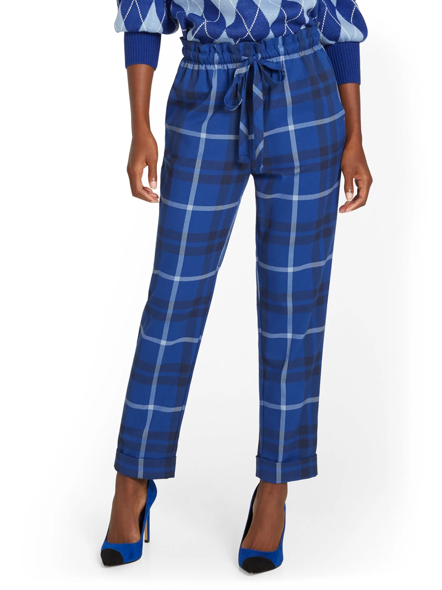 Plaid Paperbag-Waist Straight-Leg Ankle Pant - Image 2
