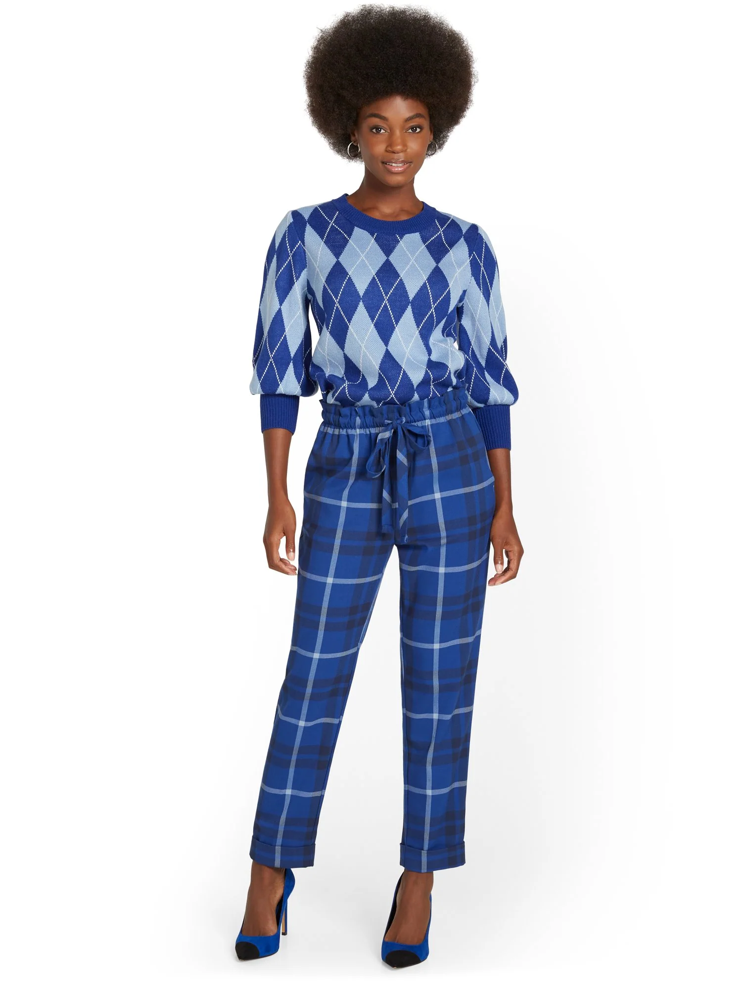 Plaid Paperbag-Waist Straight-Leg Ankle Pant - Image 4