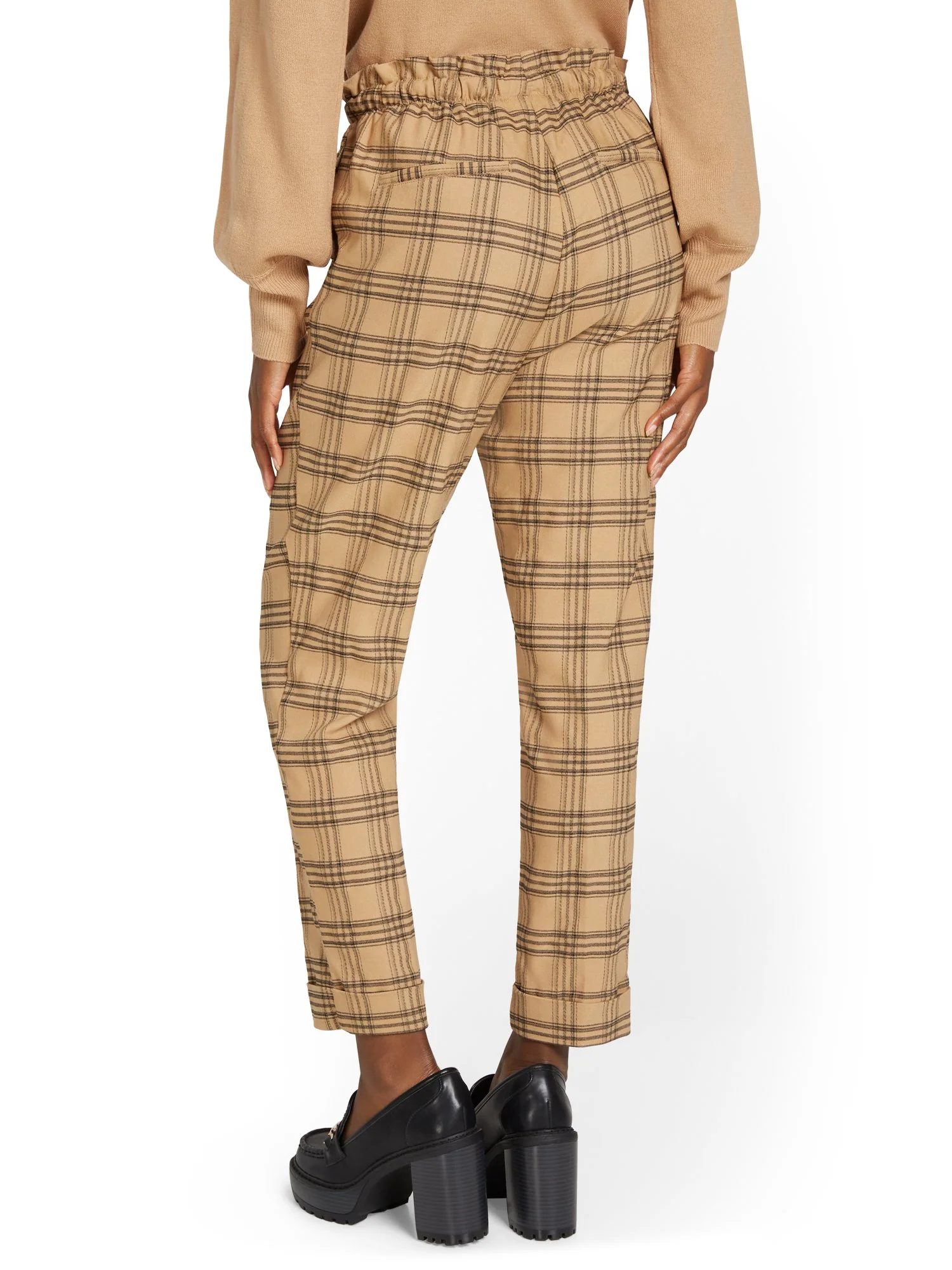 Plaid Paperbag-Waist Straight-Leg Ankle Pant - Image 3