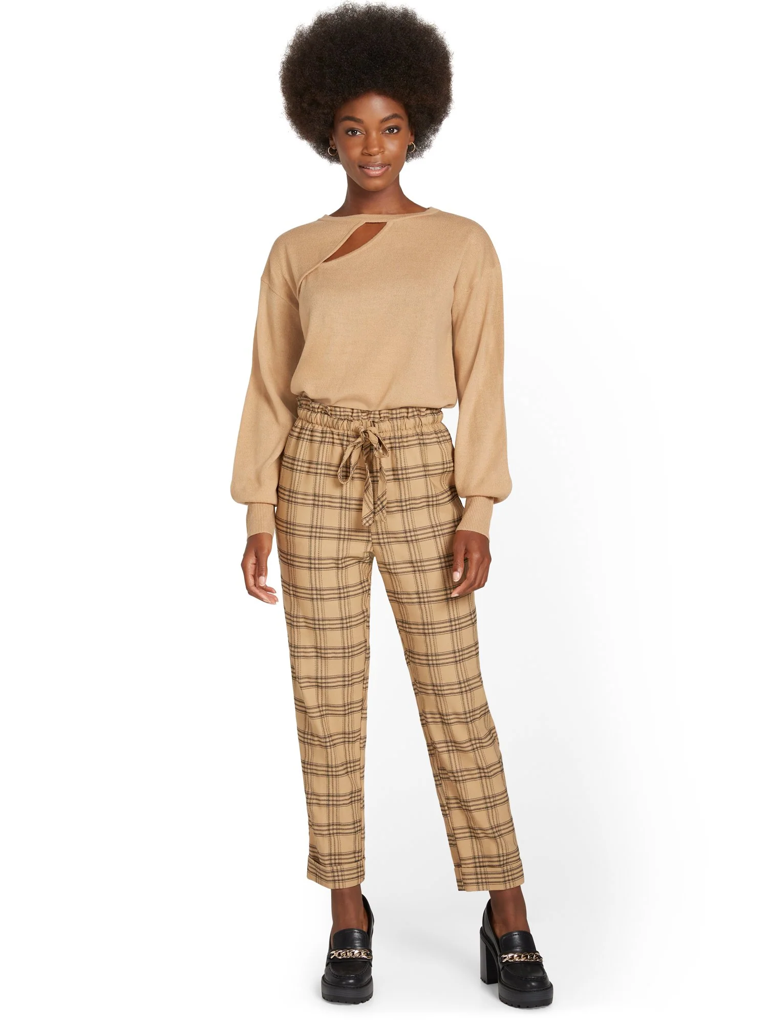 Plaid Paperbag-Waist Straight-Leg Ankle Pant - Image 4