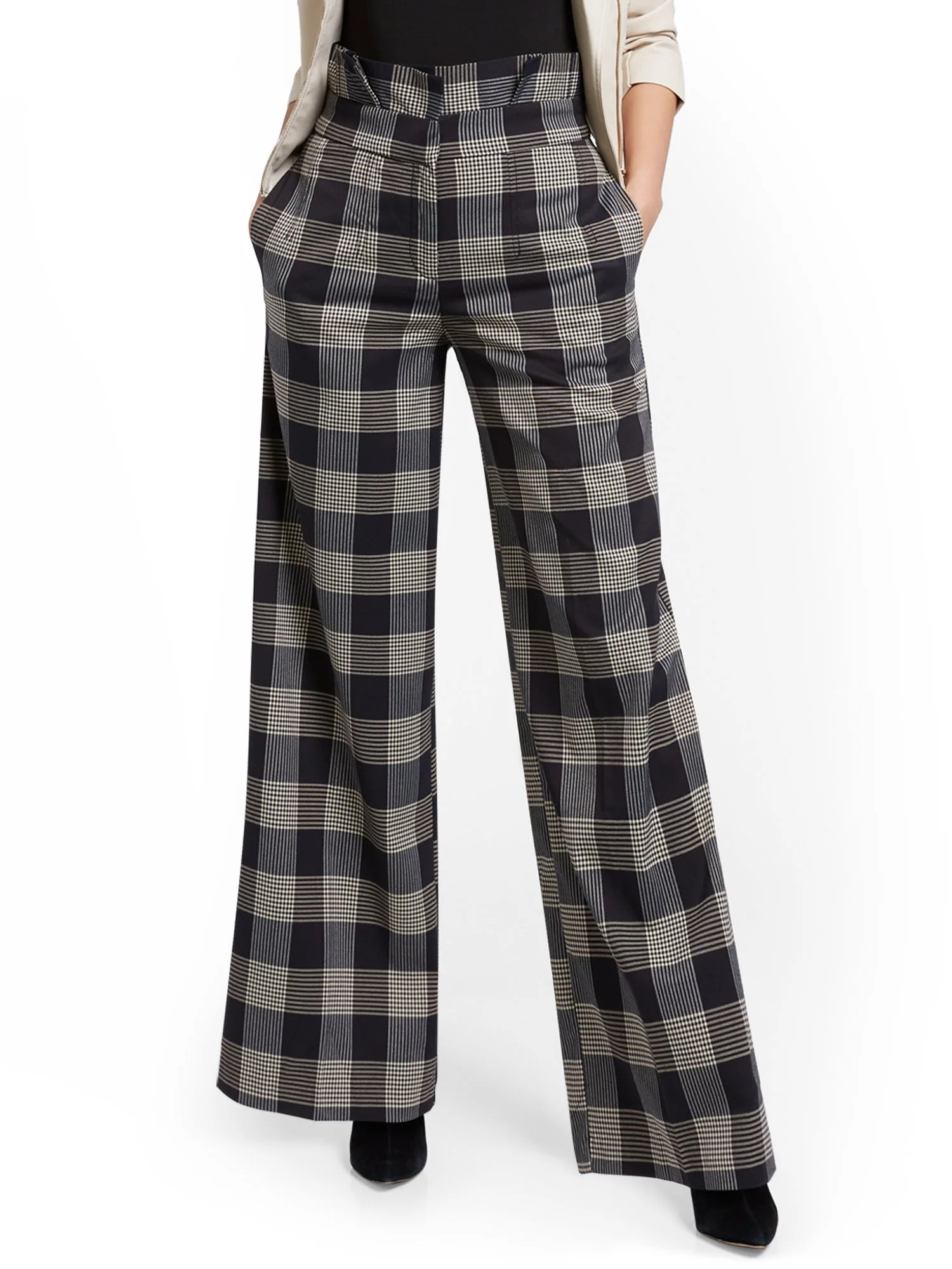 Plaid Paperbag-Waist Wide-Leg Pant - Image 2