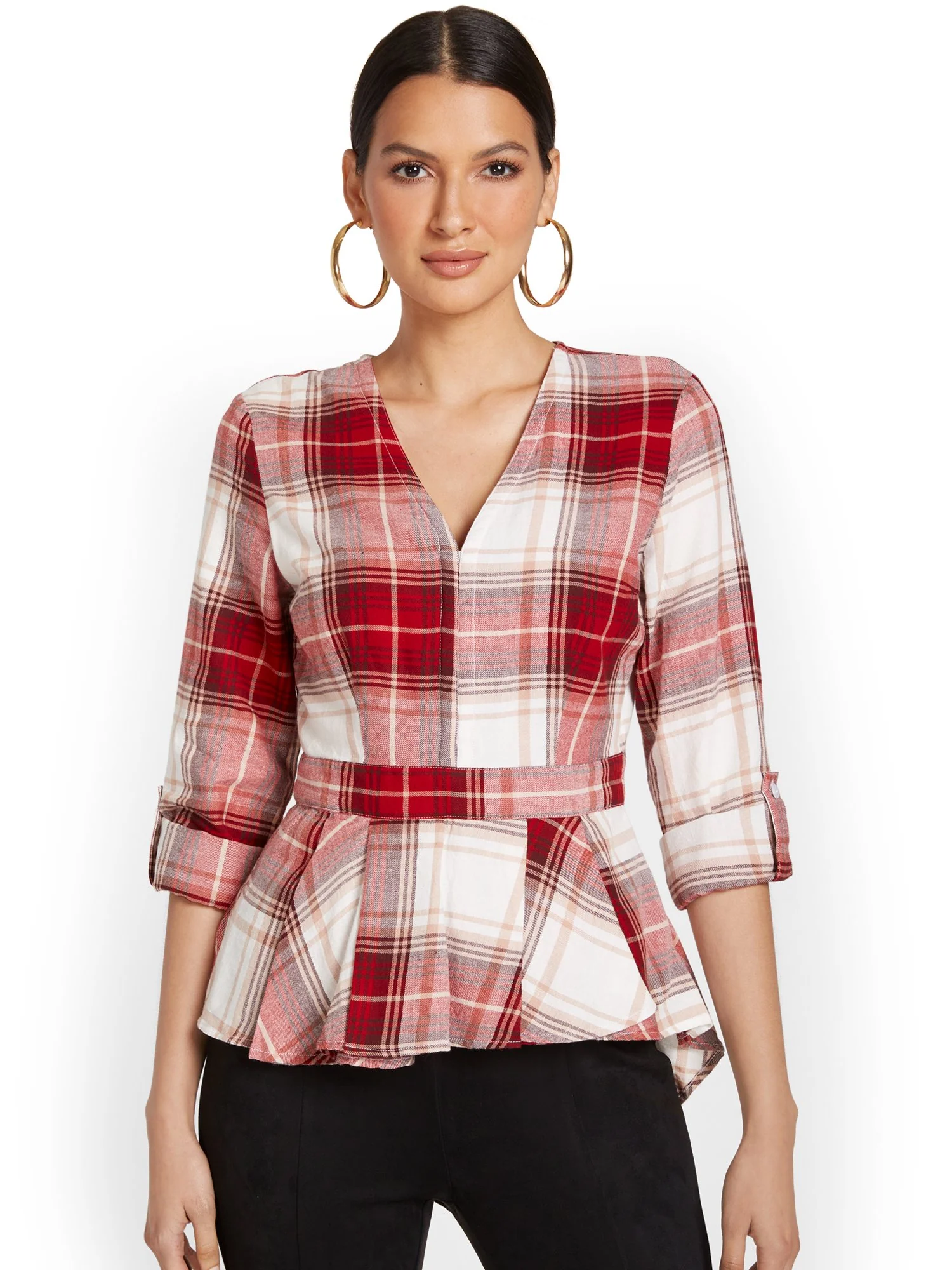 Plaid Peplum Blouse - Image 10