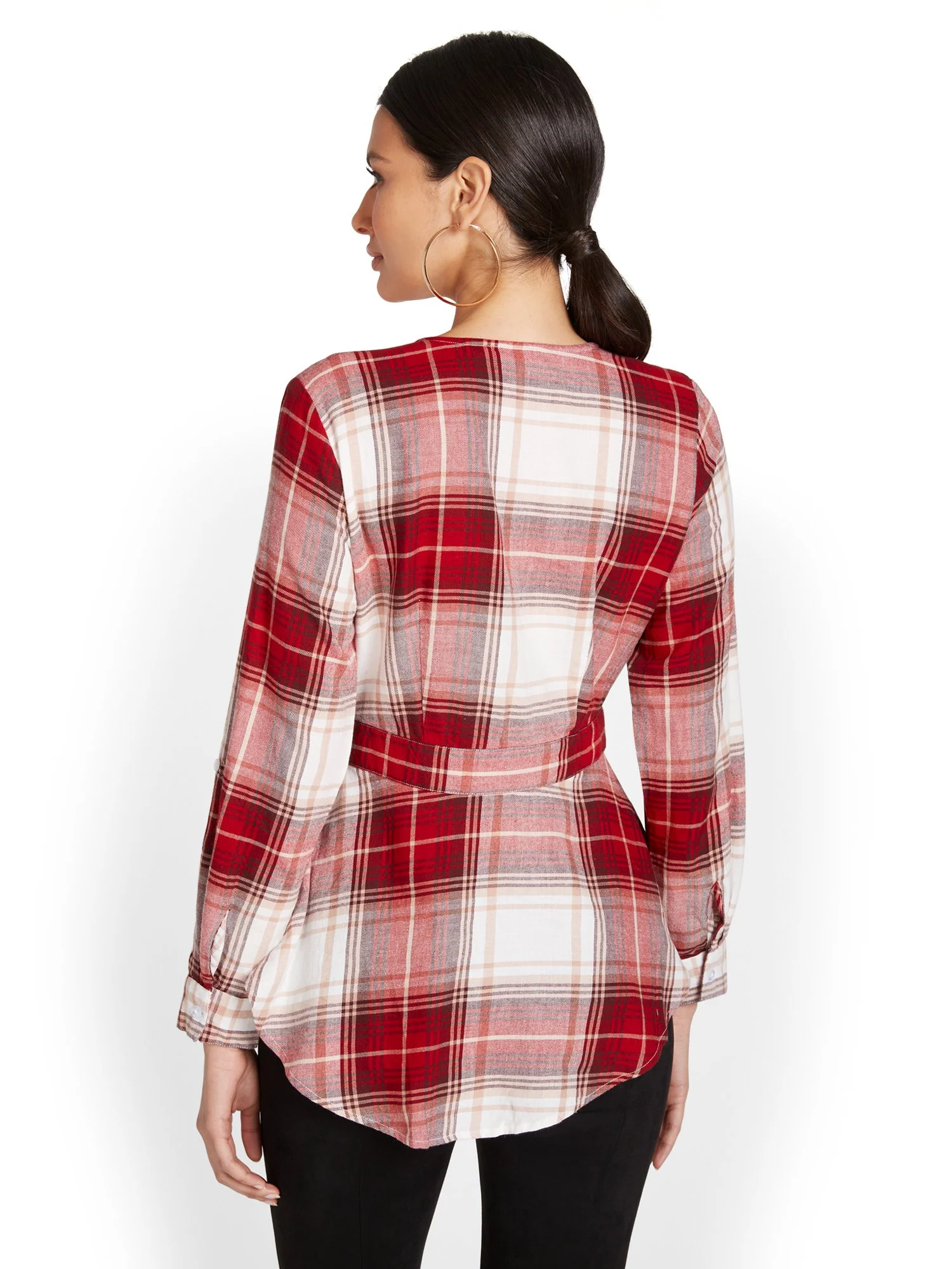 Plaid Peplum Blouse - Image 11