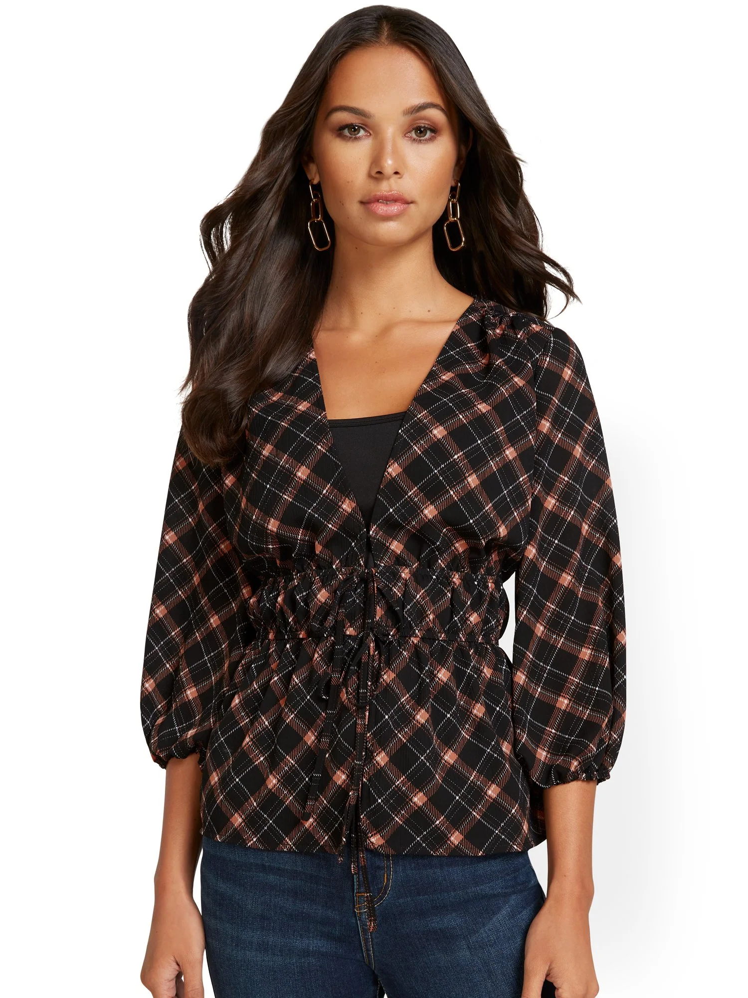 Plaid Peplum Blouse - Image 2