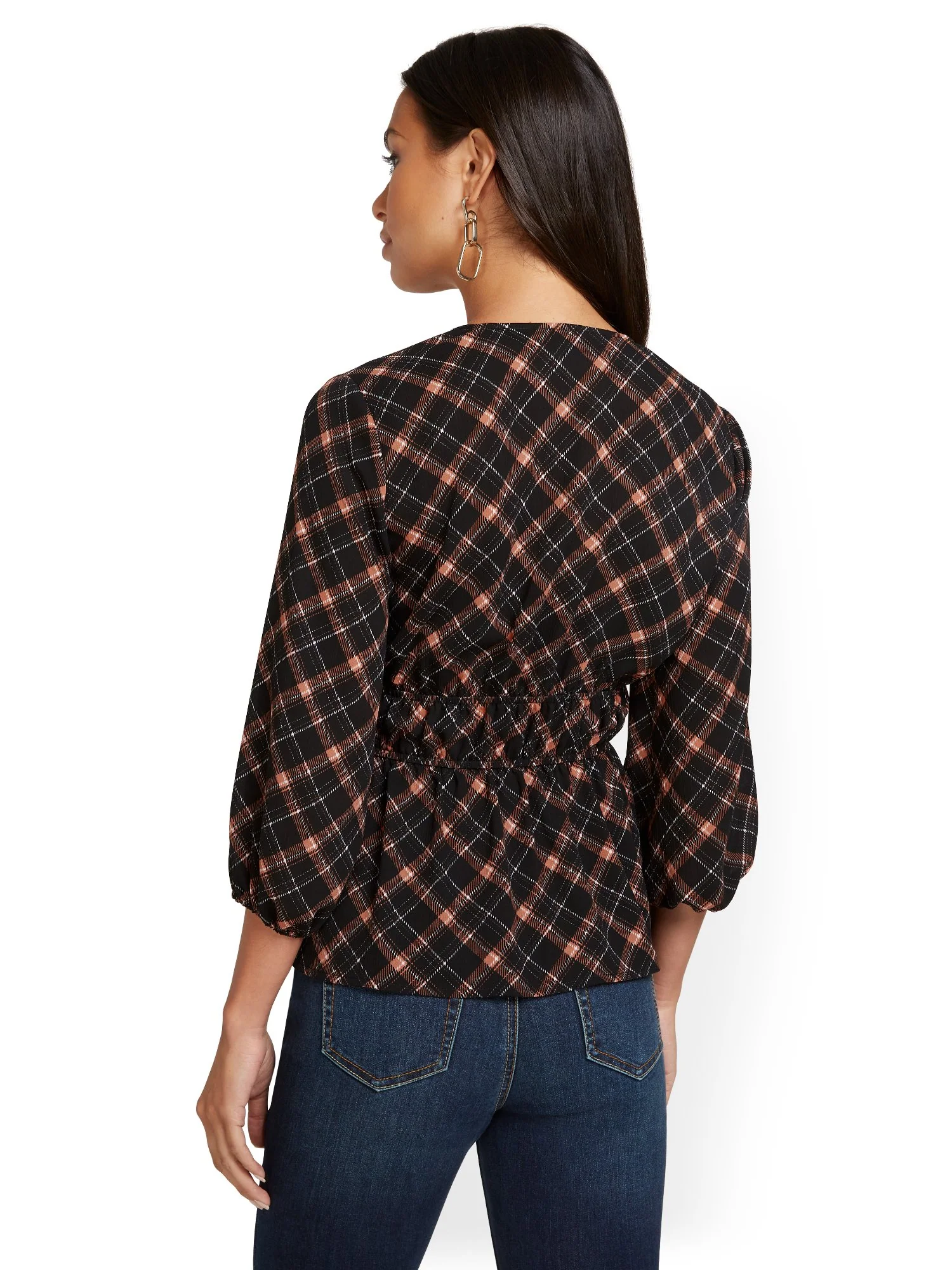 Plaid Peplum Blouse - Image 3