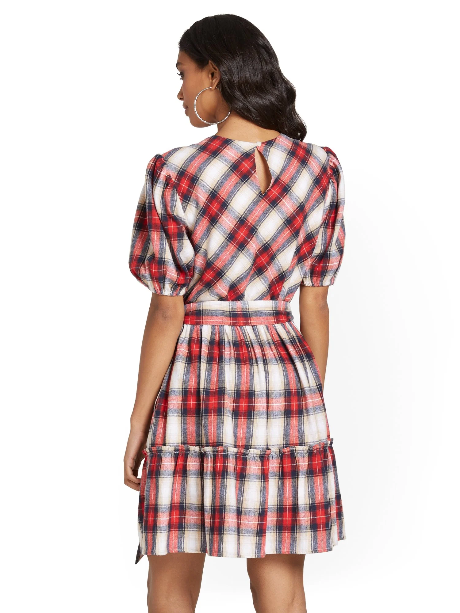 Plaid Puff-Sleeve Dress - Image 3