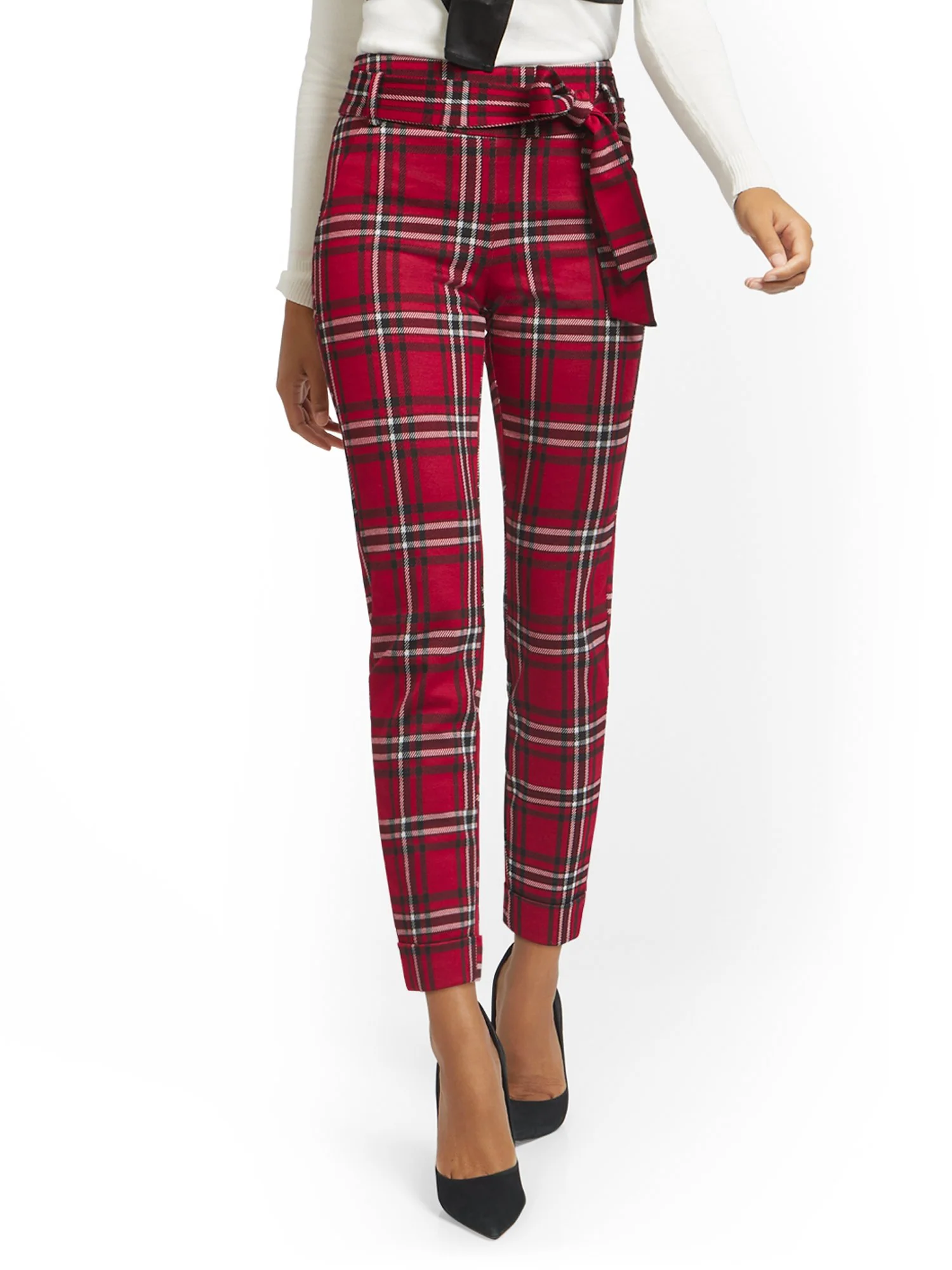 Plaid Pull-On Slim-Leg Pant - Superflex