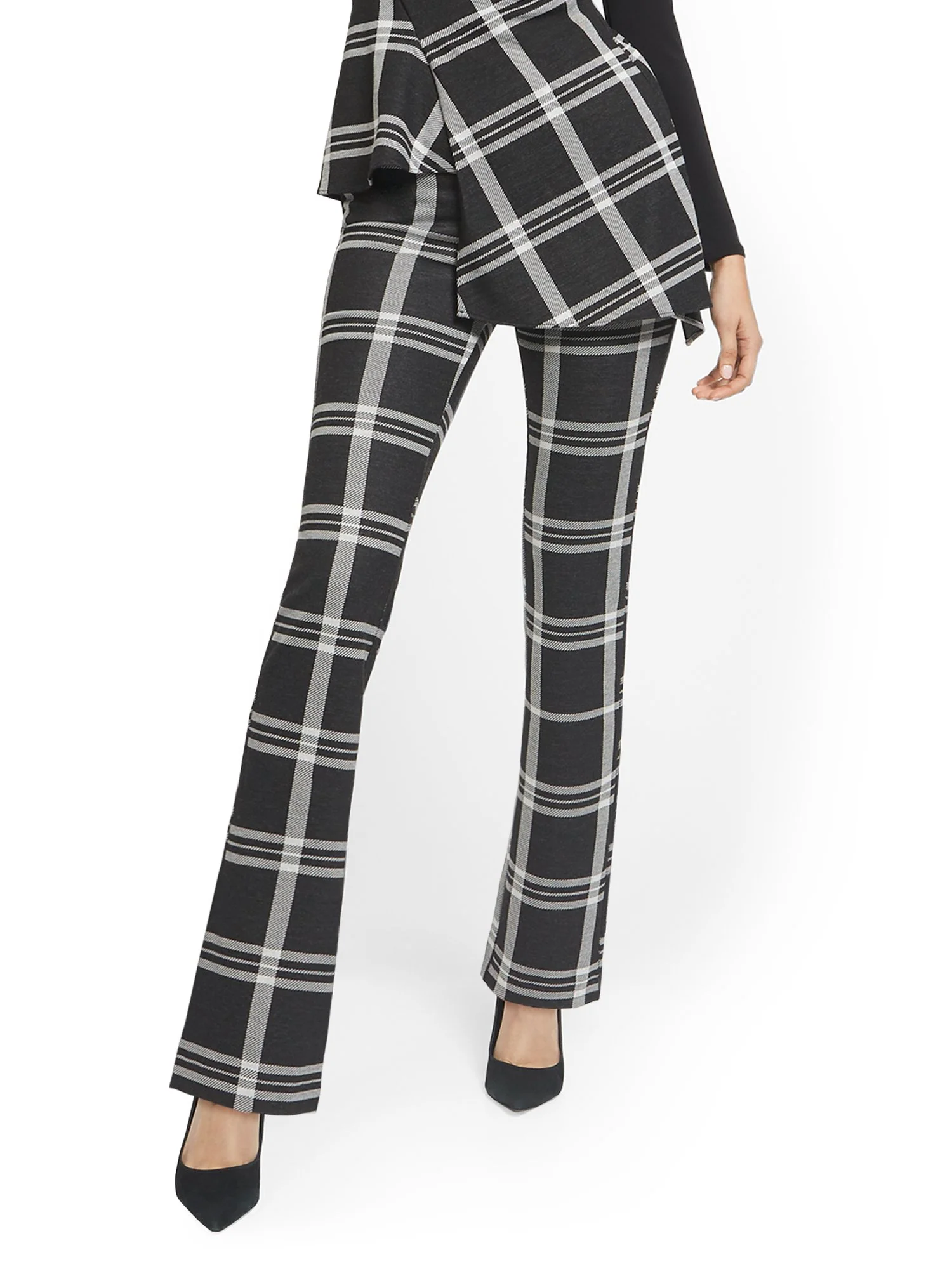 Plaid Pull-On Straight-Leg Ponte Knit Pant - Superflex
