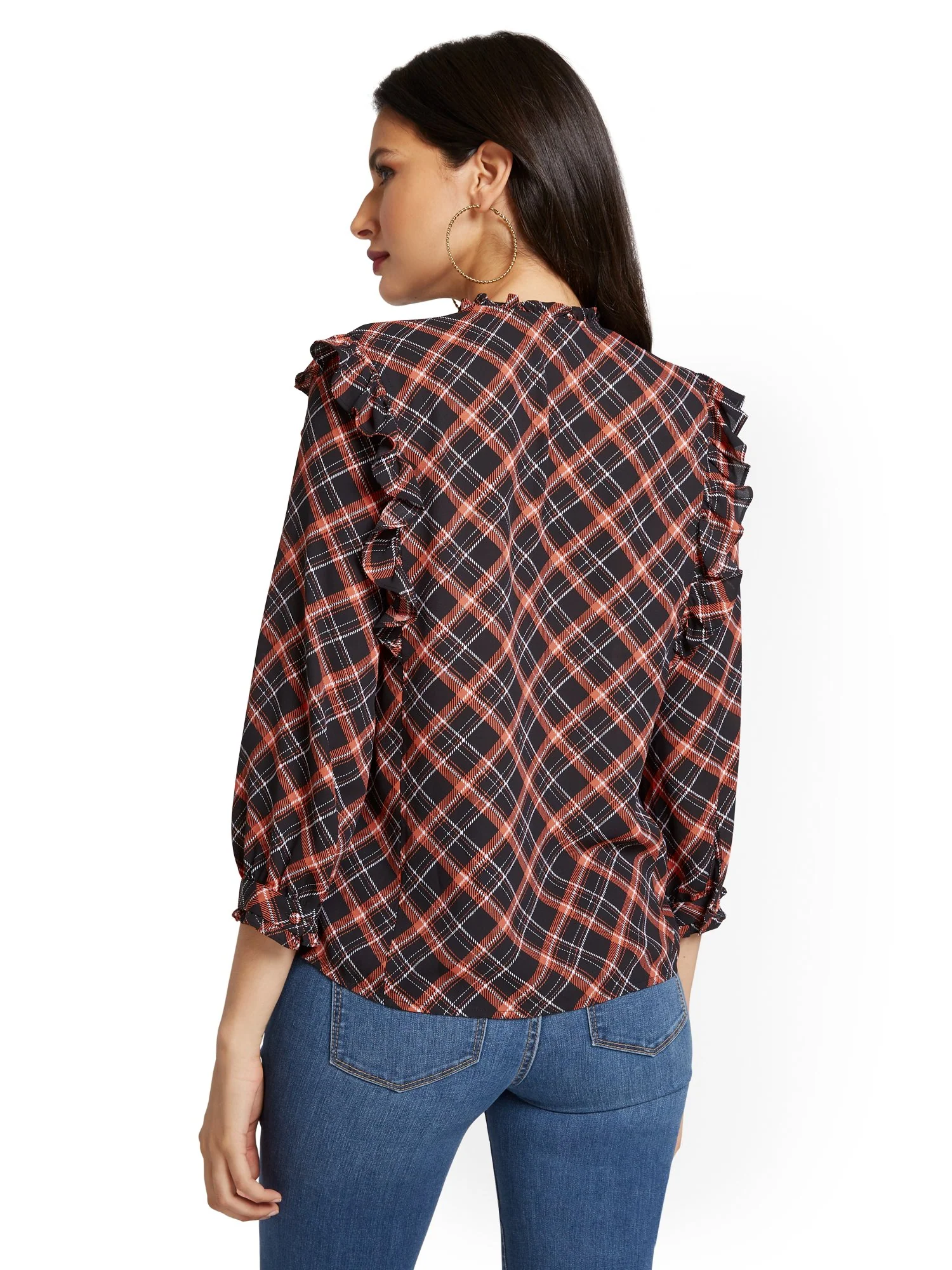 Plaid Ruffle-Front Blouse - Image 3