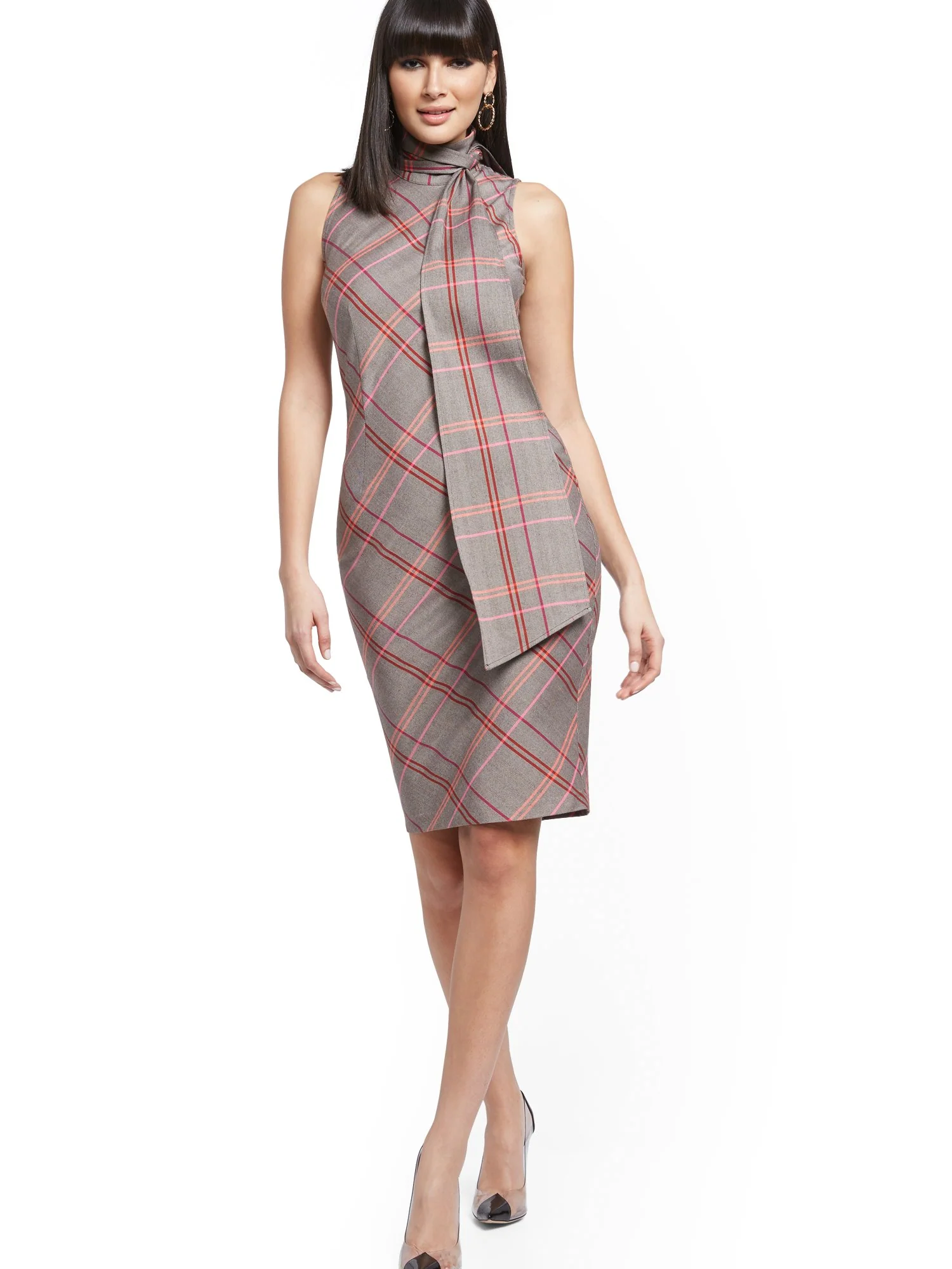Plaid Scarf-Accent Sheath Dress - Image 4