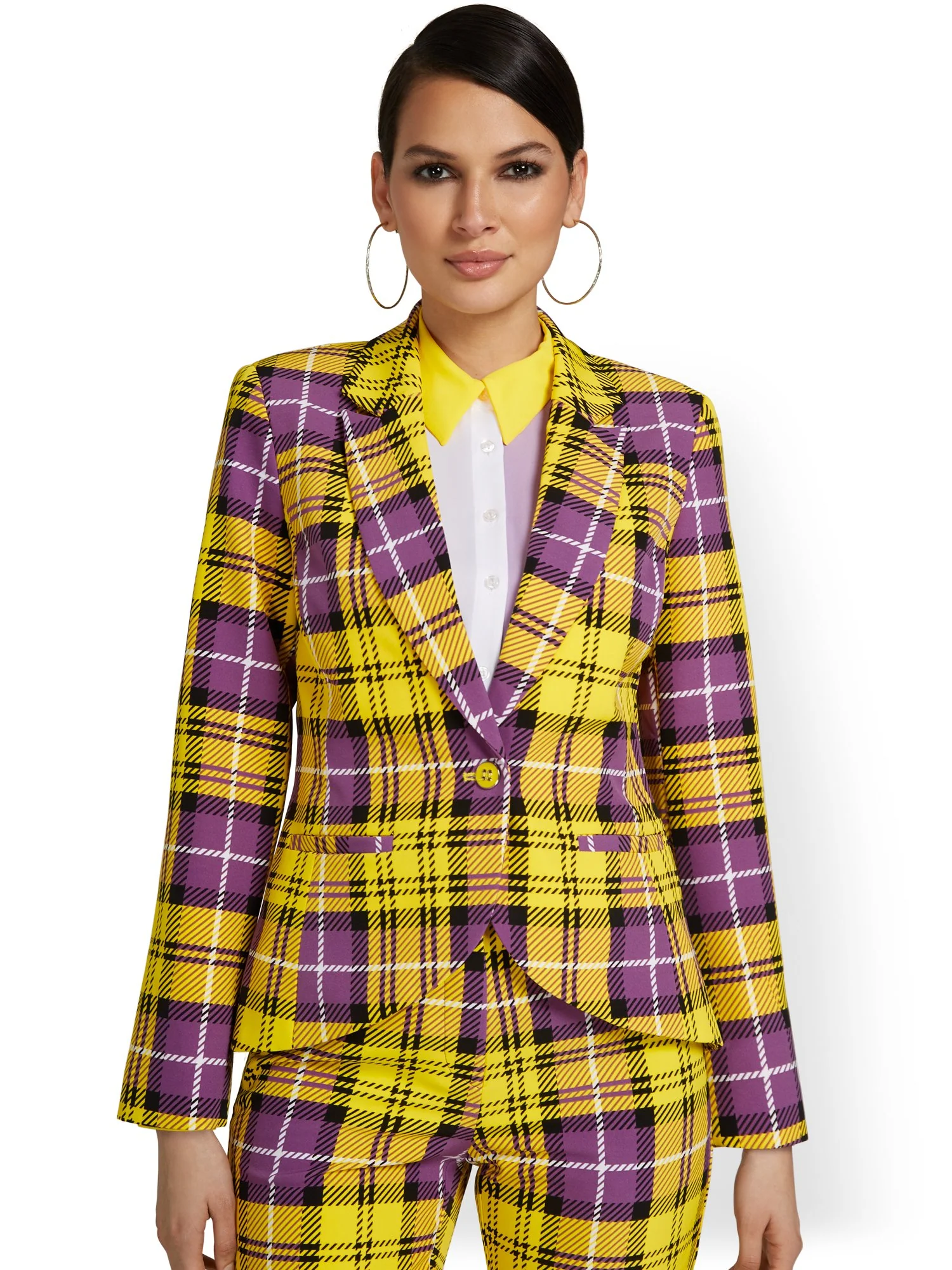 Plaid Single-Button Jacket