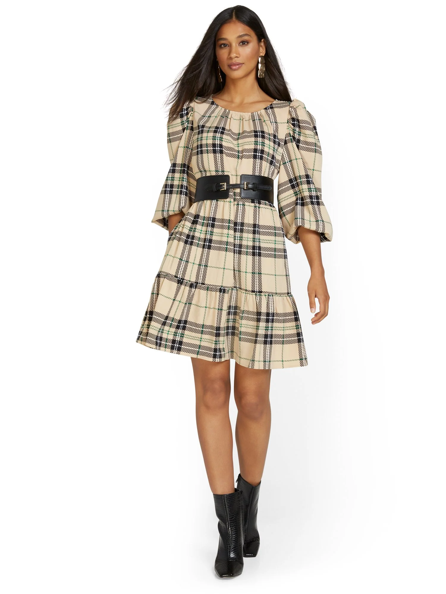 Plaid Tie-Waist Tiered Dress - Image 2