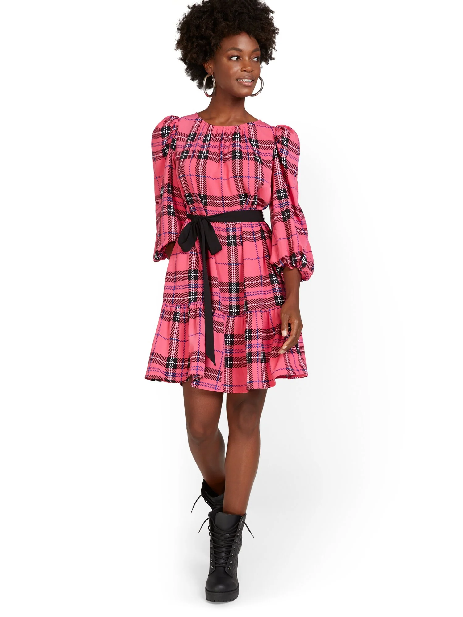 Plaid Tie-Waist Tiered Dress - Image 9