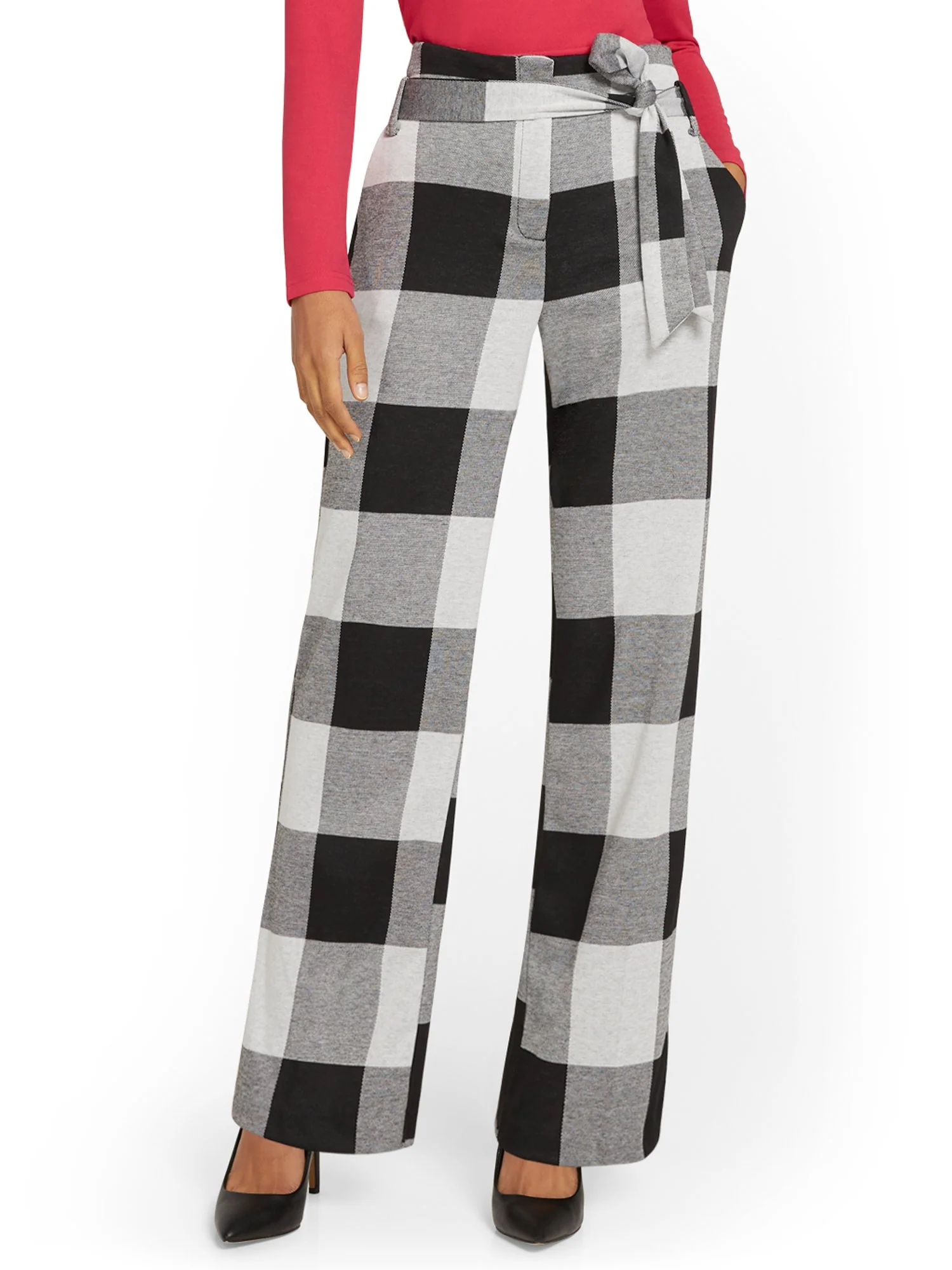 Plaid Tie-Waist Wide-Leg Pant