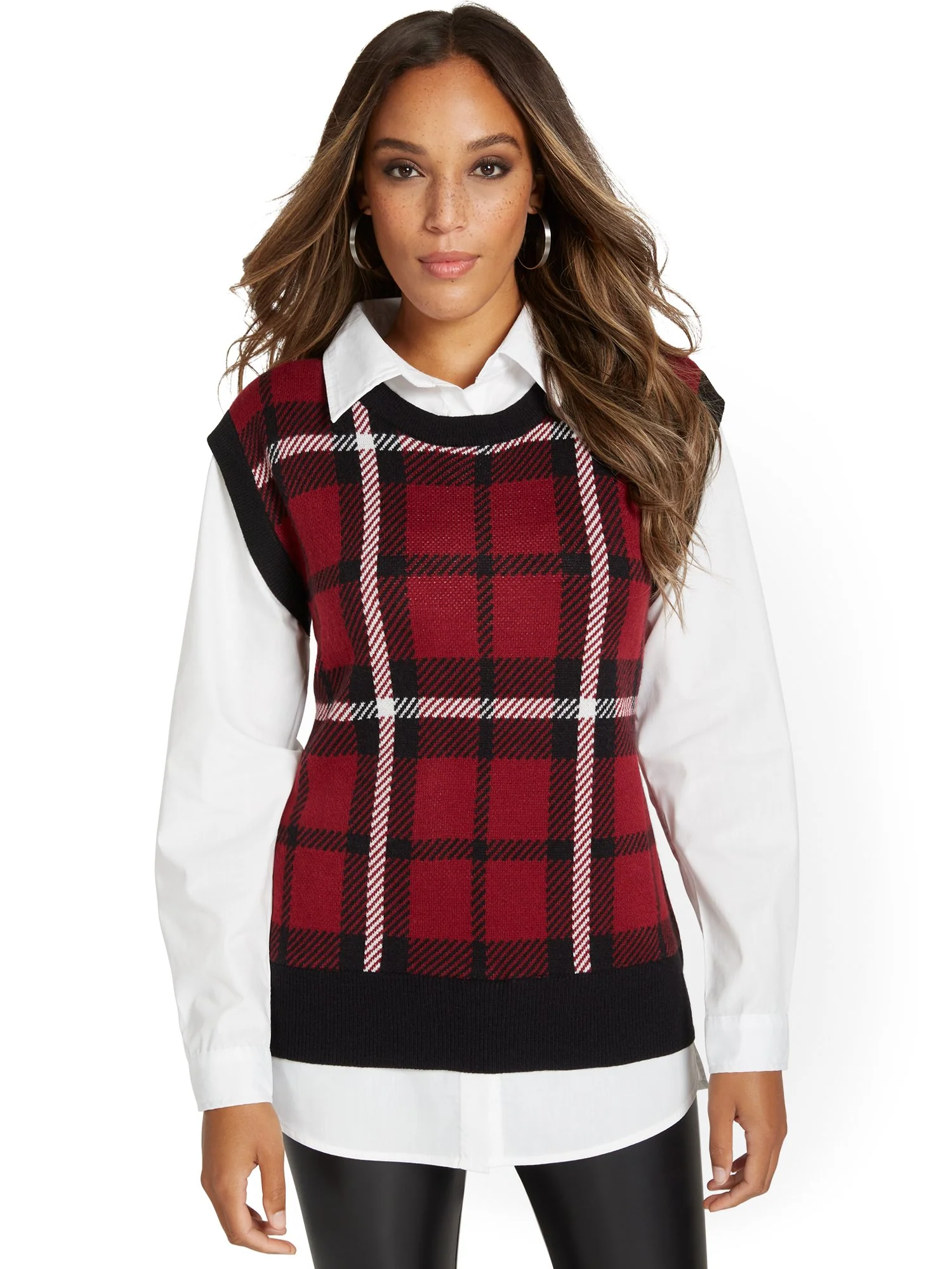 Plaid Twofer Sweater - Image 2