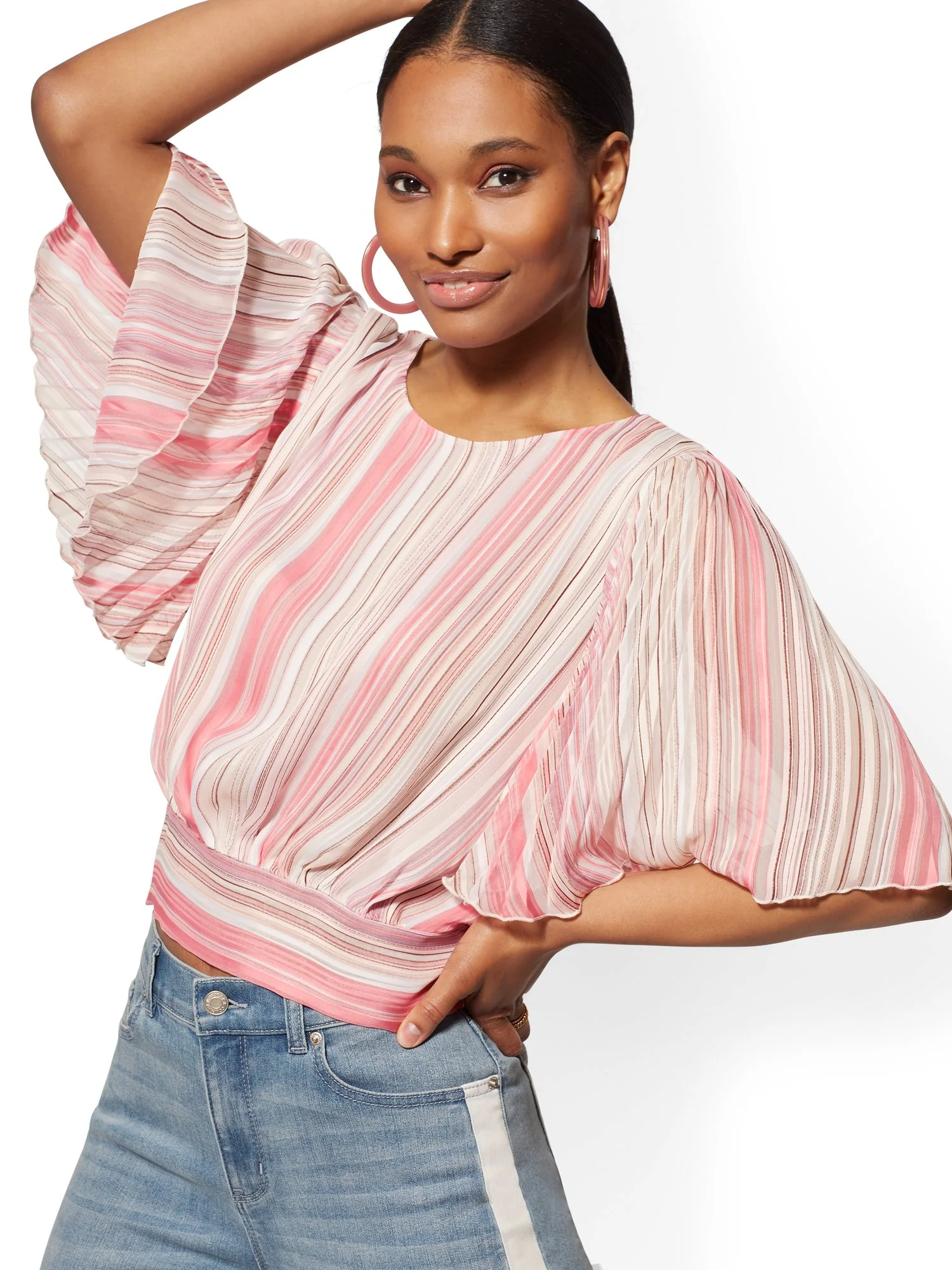 Pleated Flutter-Sleeve Top - Image 8