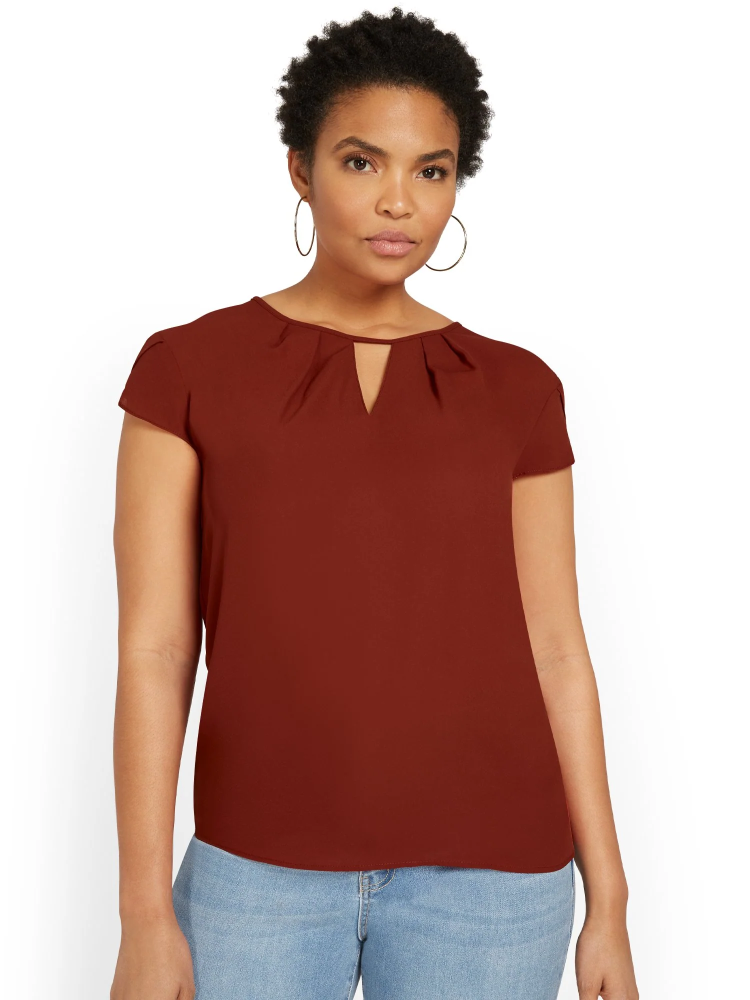 Pleated Keyhole Cut-Out Top - Image 29