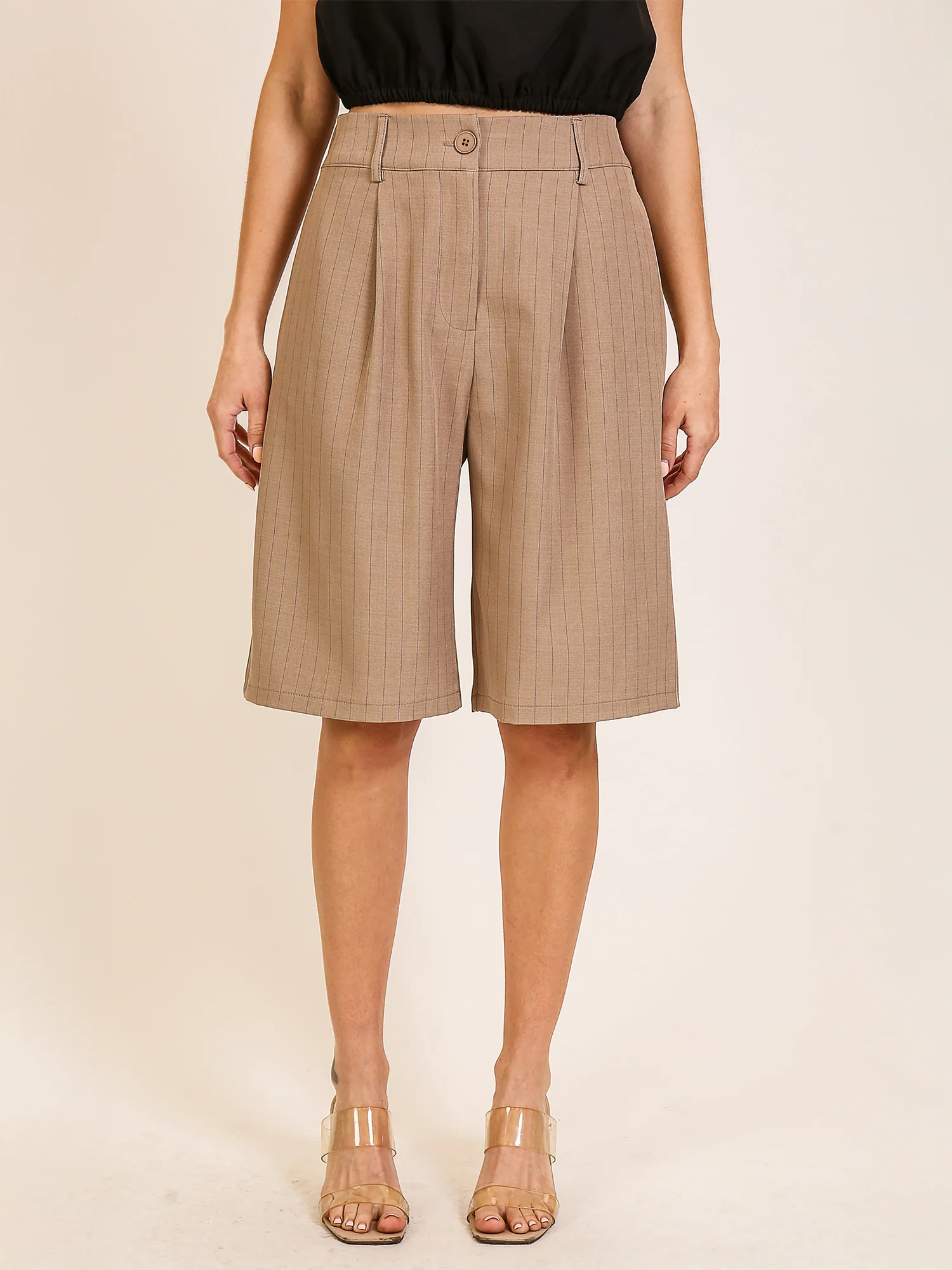 Pleated Pin Stripe Bermuda Shorts - Image 16