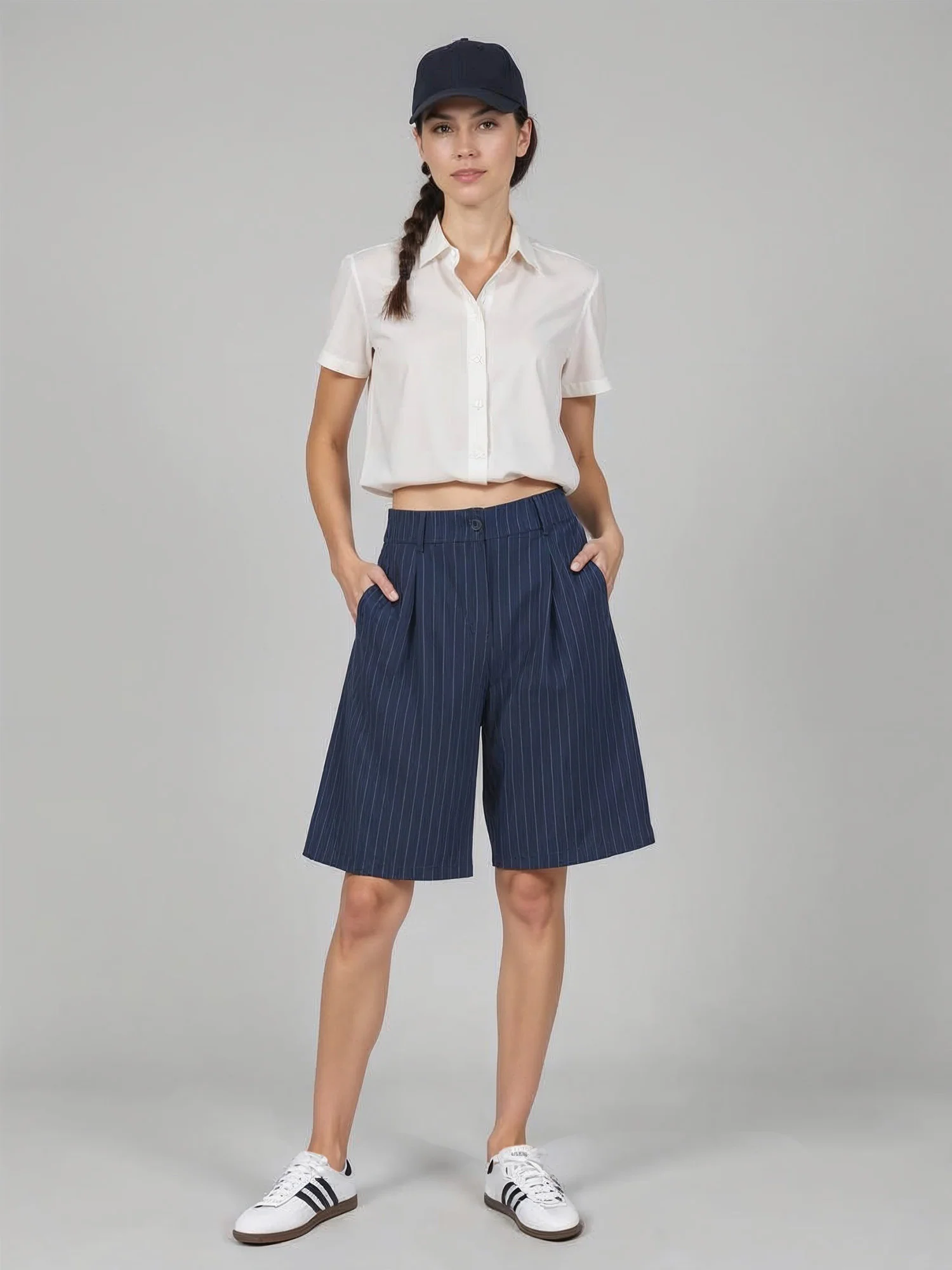 Pleated Pin Stripe Bermuda Shorts - Image 2