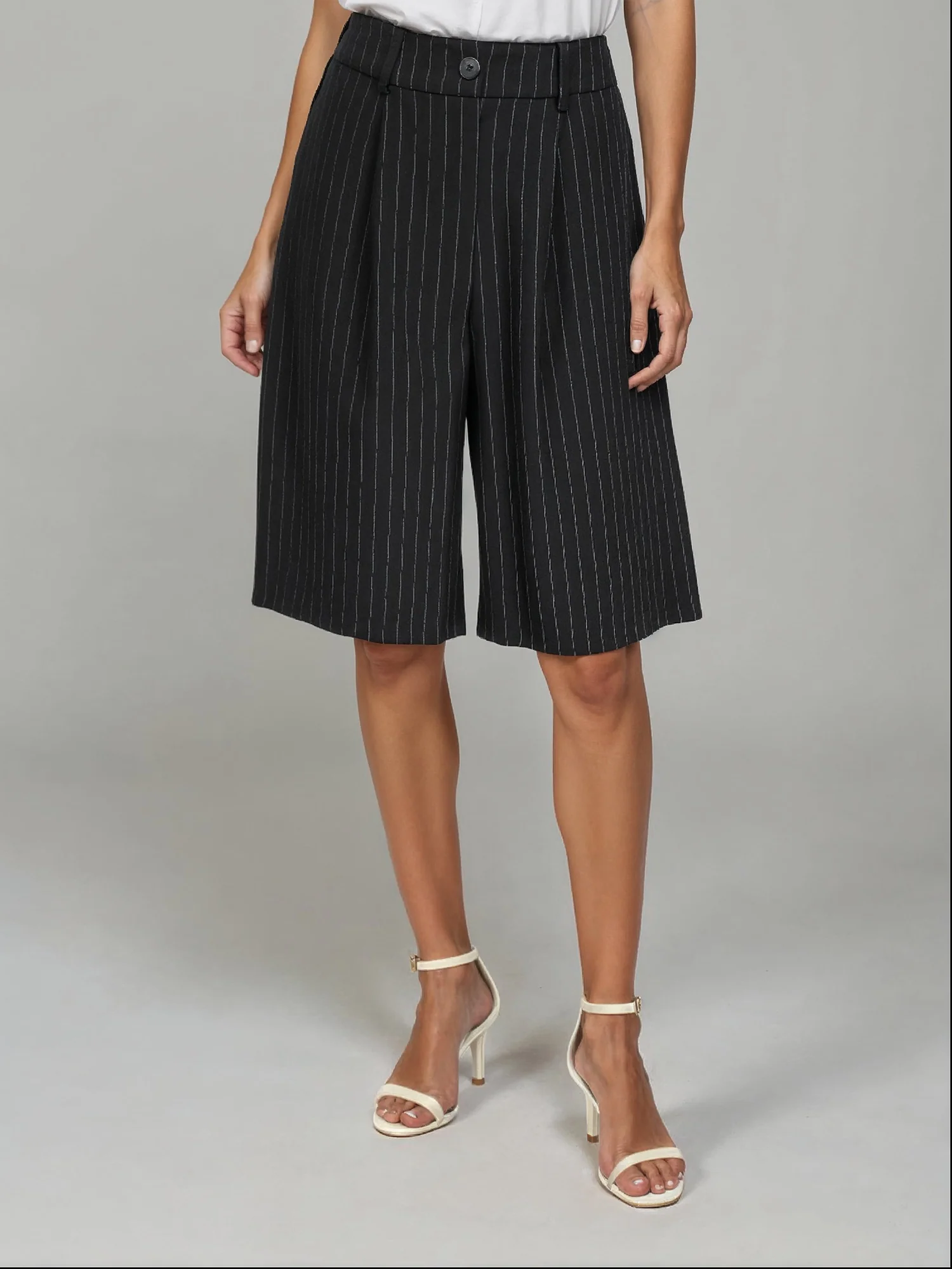 Pleated Pin Stripe Bermuda Shorts - Image 9