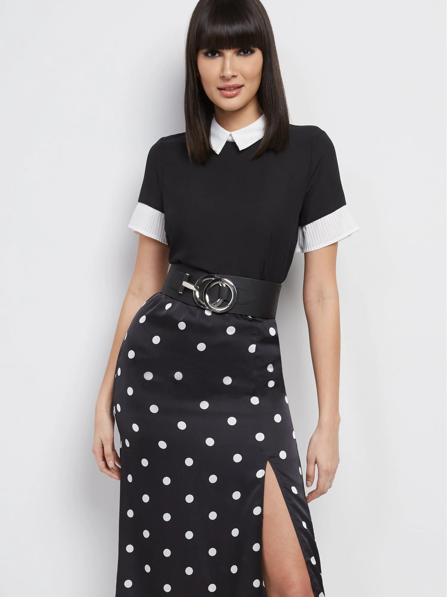 Pleated-Sleeve Collared Top - Image 2