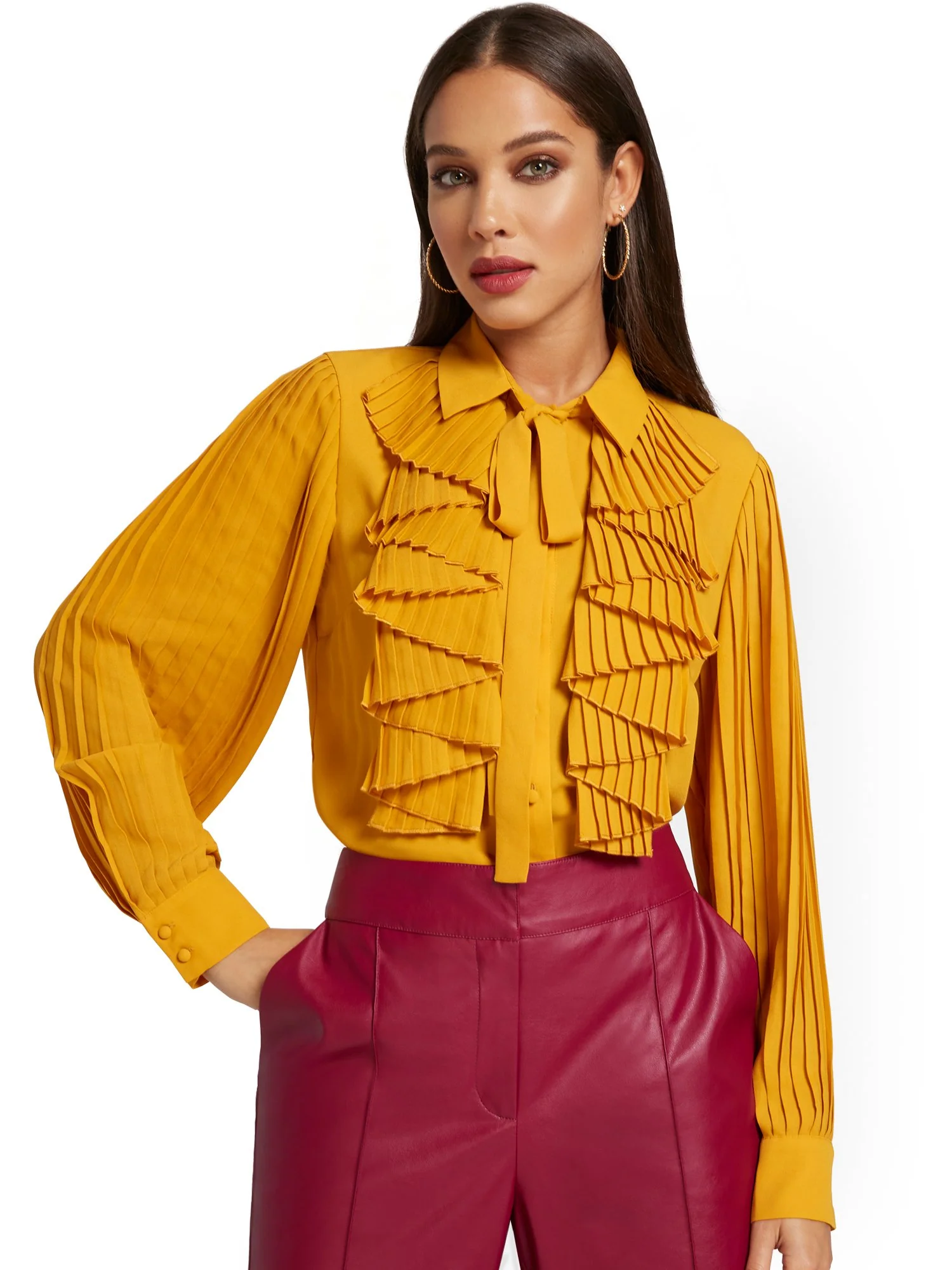 Pleated Tie-Neck Blouse - Image 5