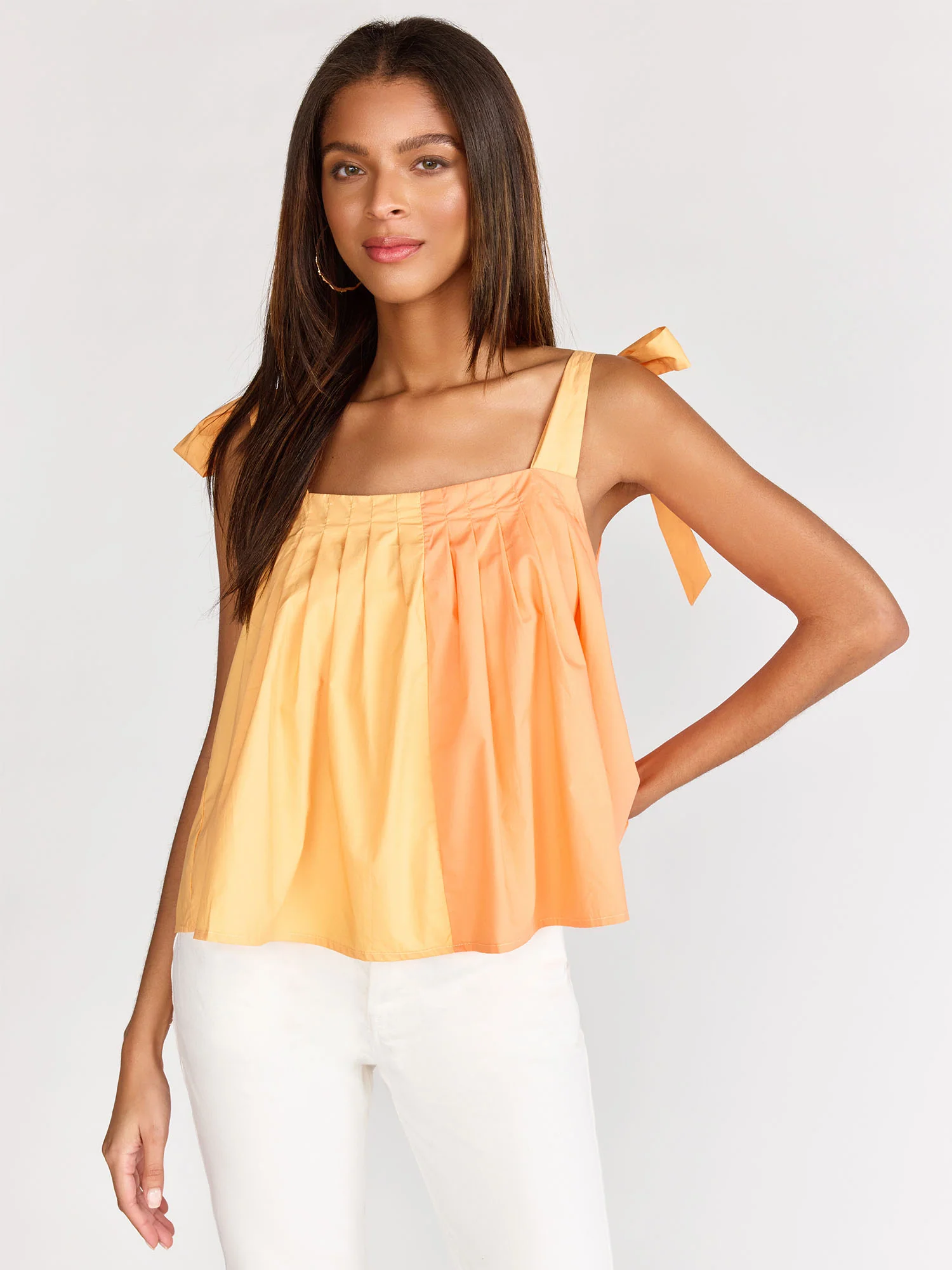 Pleated Tie-Strap Colorblock Tank - Lena