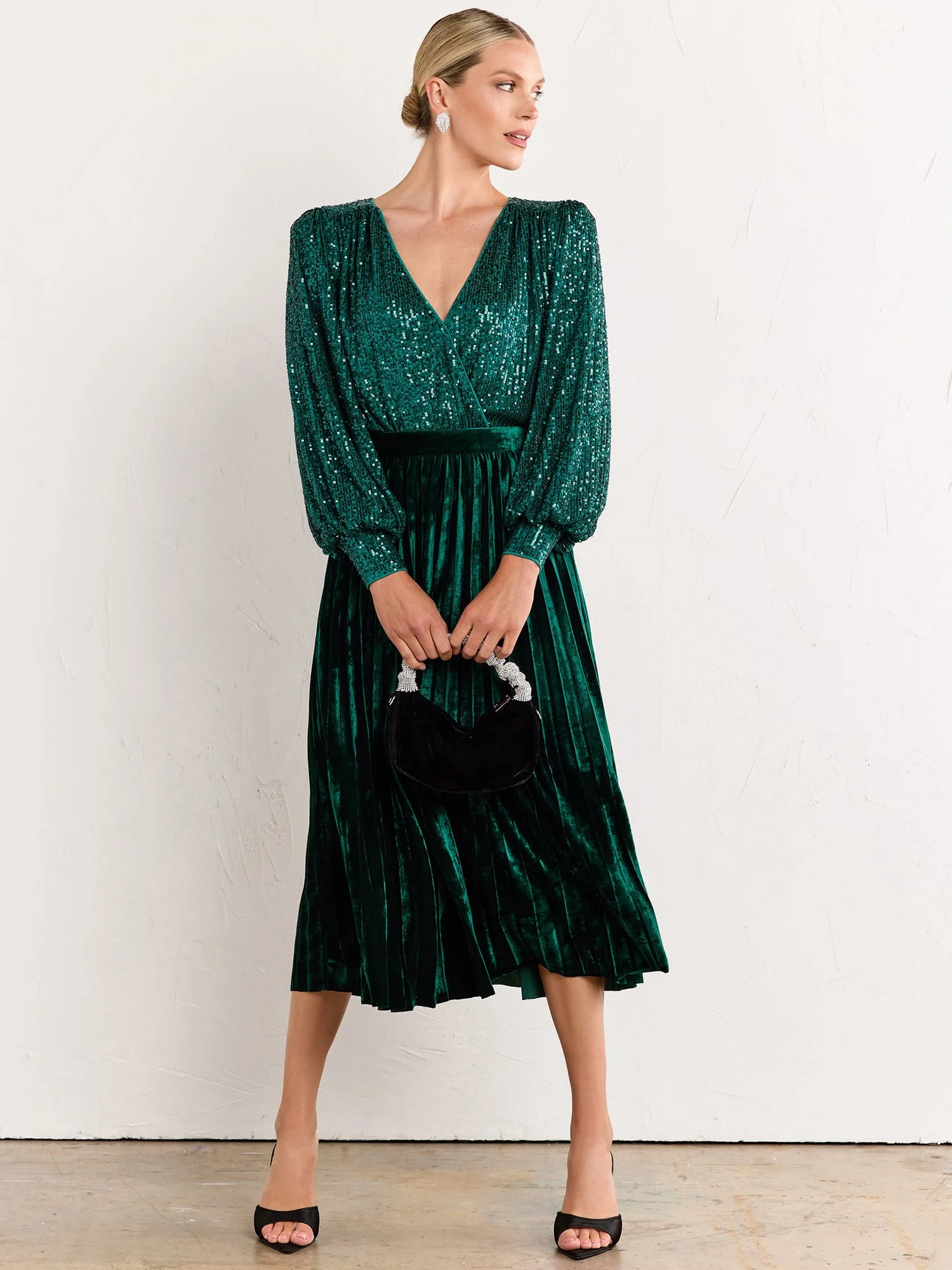 Pleated Velvet Midi Skirt - Flying Tomato - Image 3