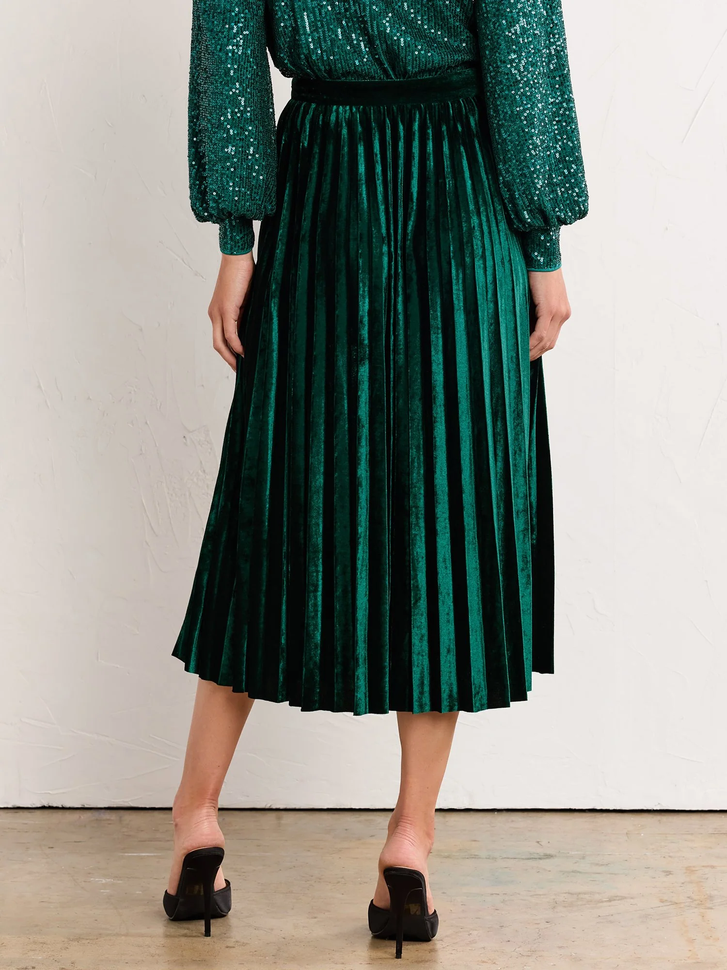 Pleated Velvet Midi Skirt - Flying Tomato - Image 5