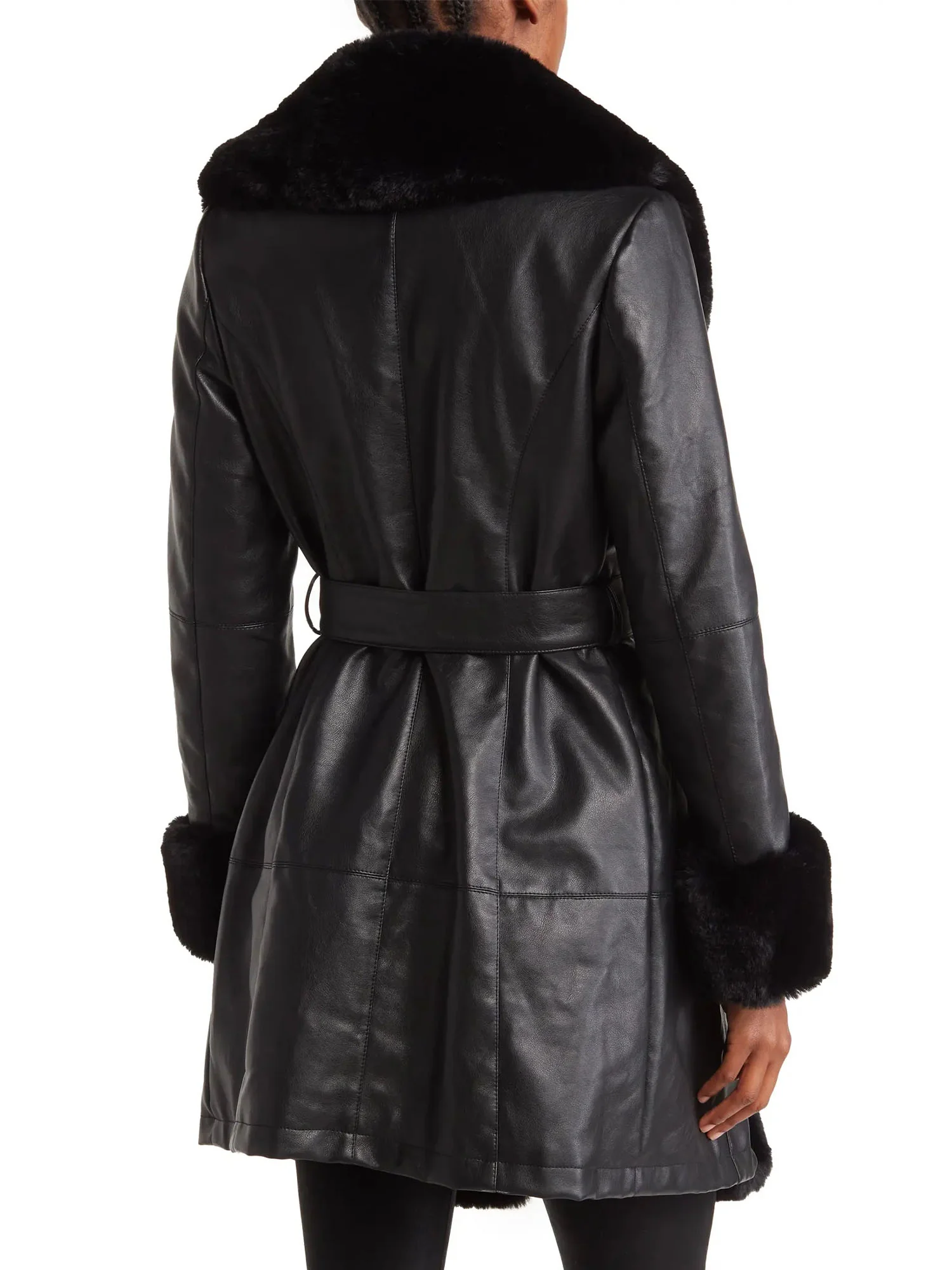 Azela Wang Pleather Fur Trim Trench Coat - Brands We Love - Image 2