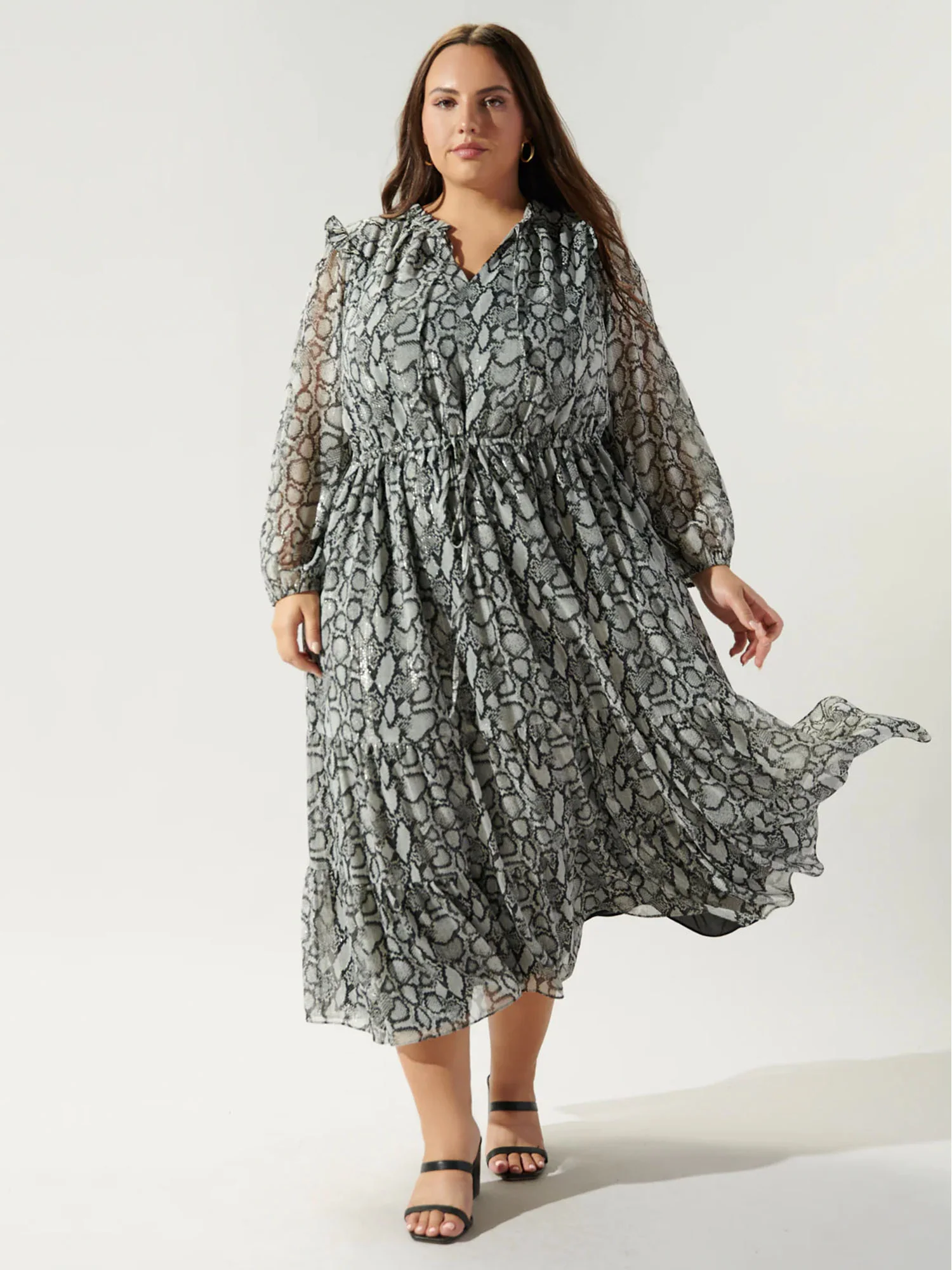 Sugarlips Plus Balloon Sleeve Snake Print Tiered Dress - Brands We Love